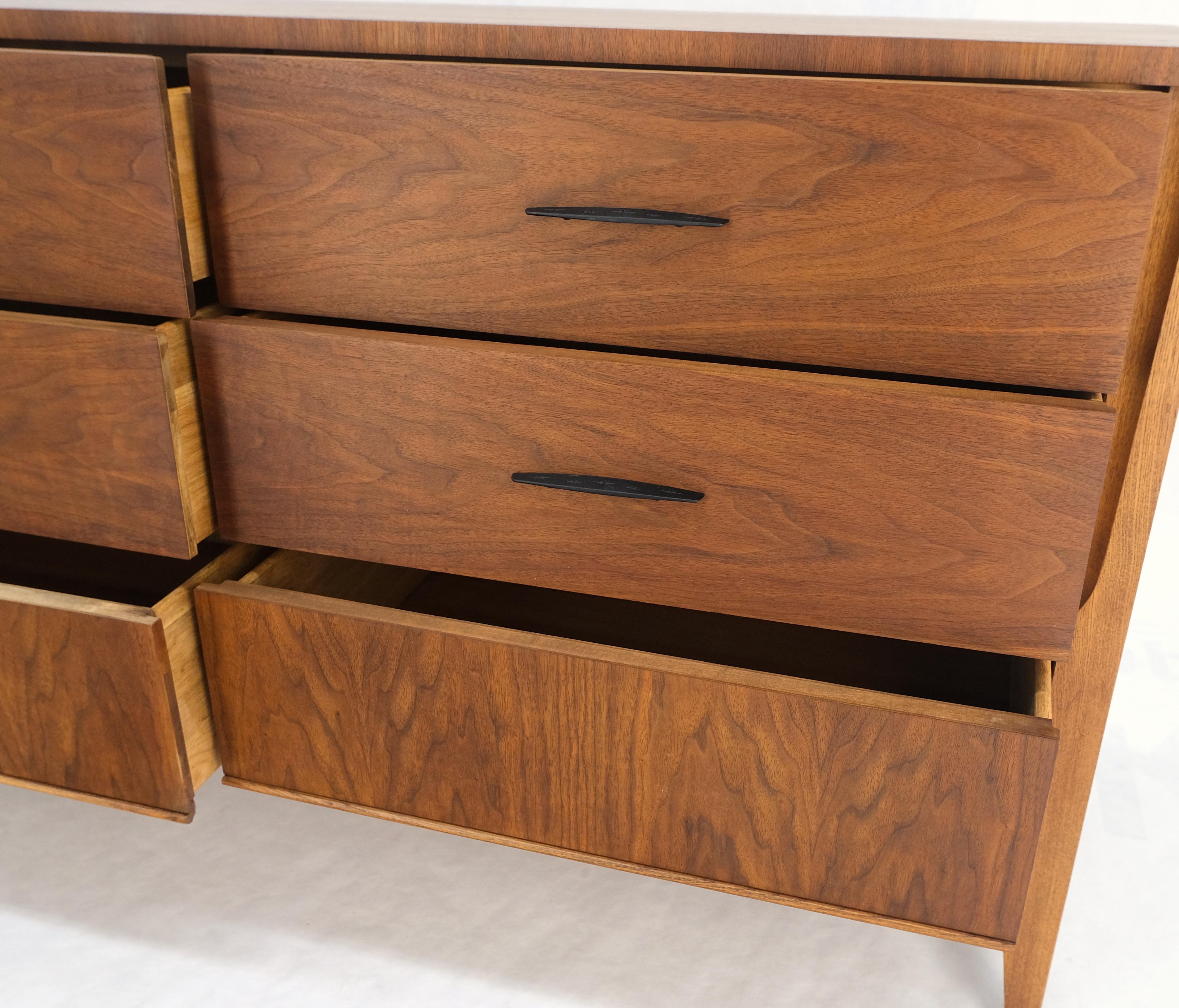 American walnut compact Mid-Century Modern double dresser 6 drawers refinished mint!