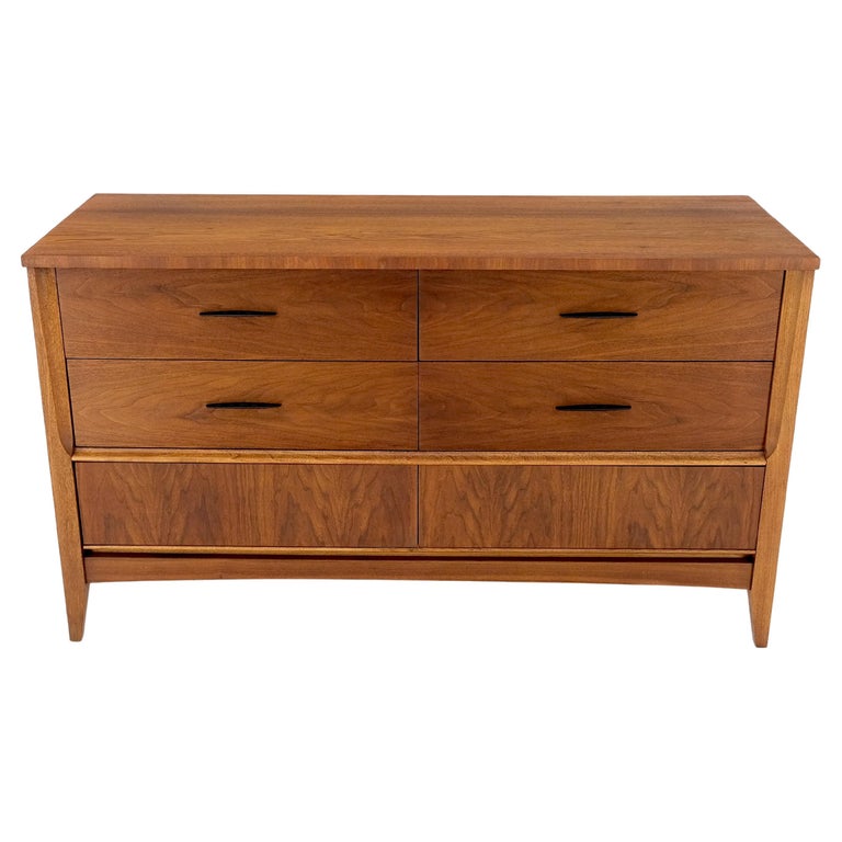 American Walnut Compact MidCentury Modern Double Dresser 6 Drawers