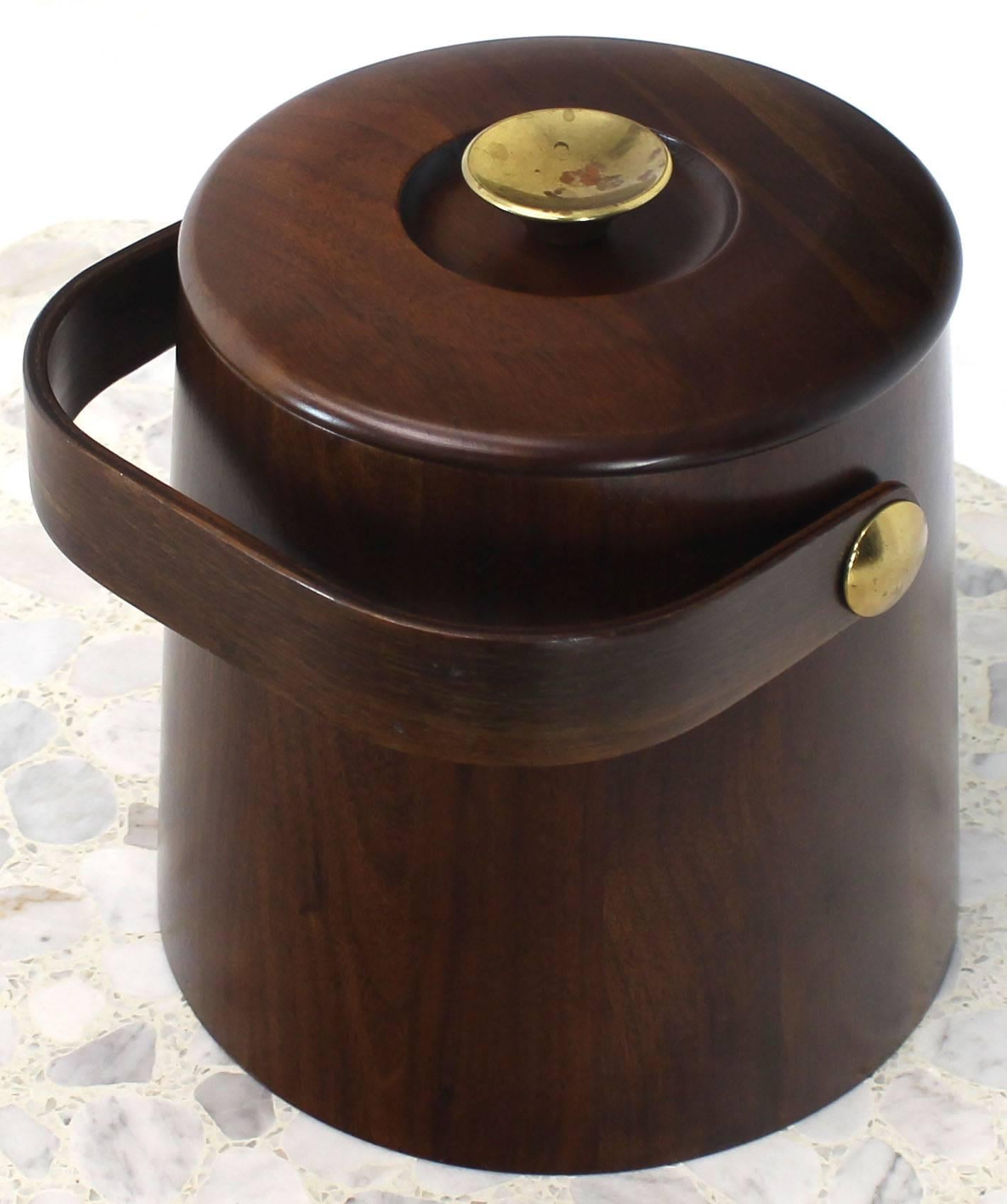 Lacquered American Walnut Danish Modern Style Ice Bucket with Lid For Sale