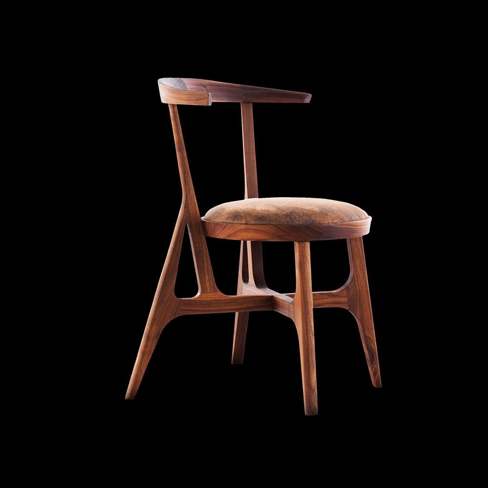 European American Walnut Dining Chair Made to Order in Leather