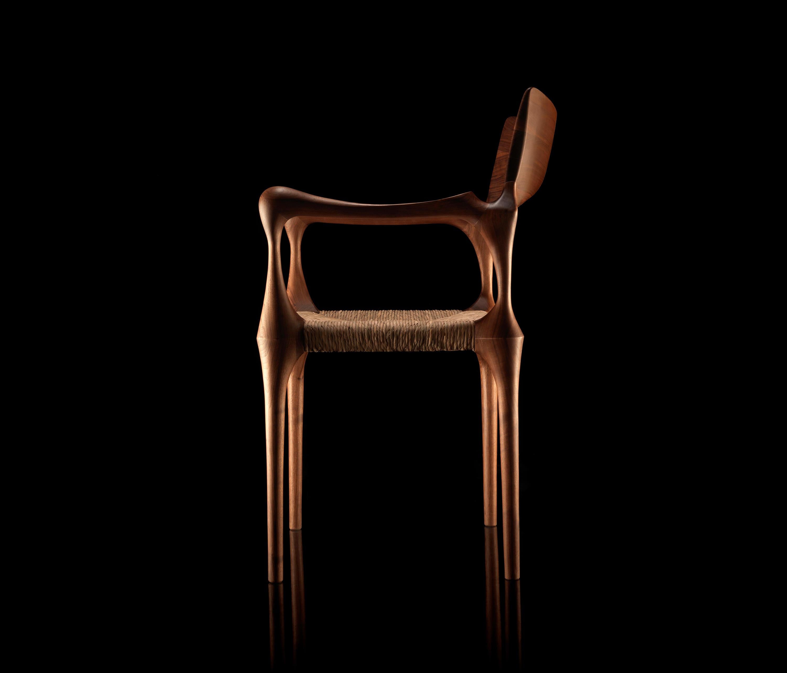 Contemporary American Walnut Dining Chair with Natural Straw Seat