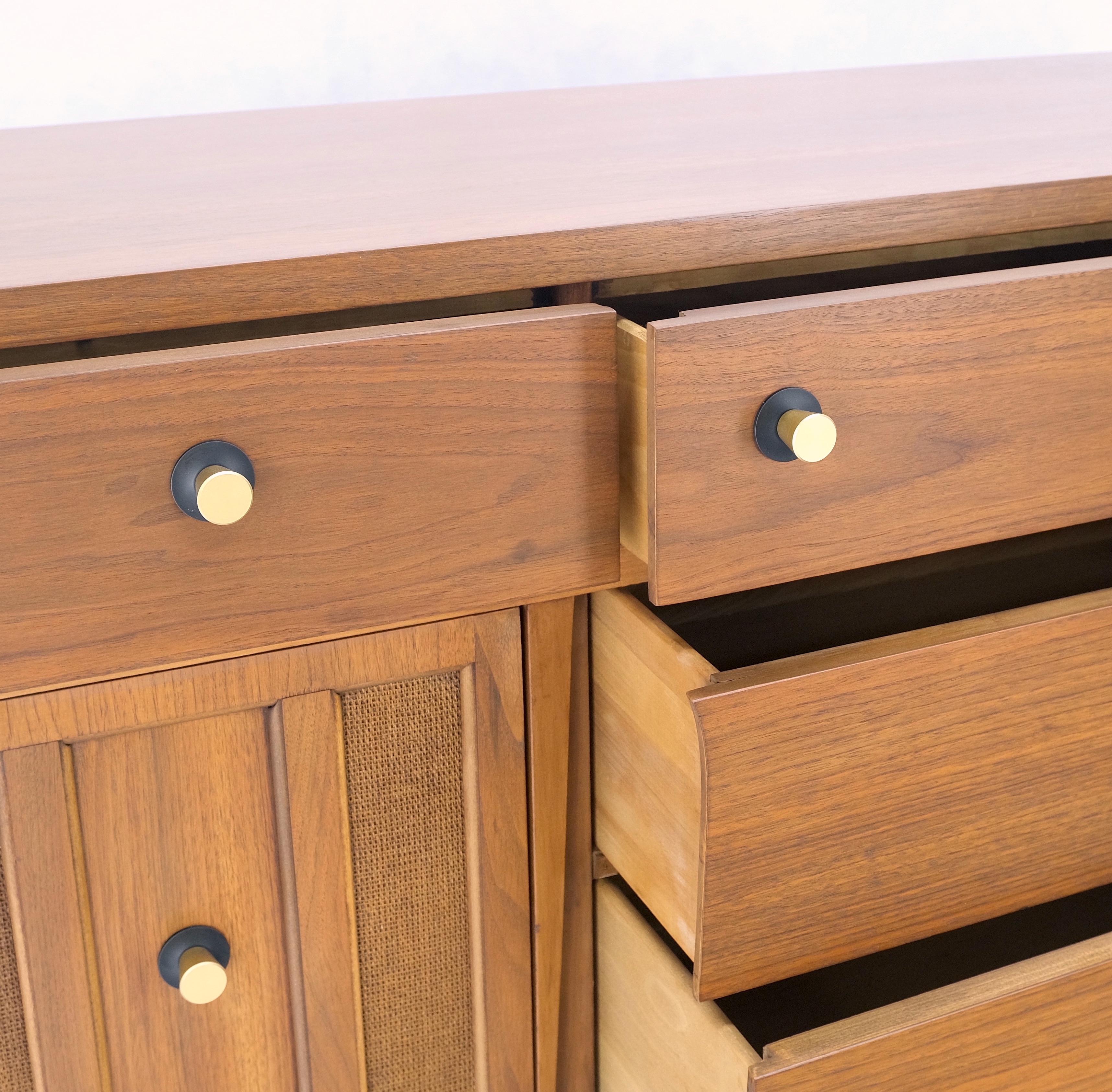 American Walnut Dresser Credenza 4 Drawers Two Door Compartment Brass Pulls MINT For Sale 5