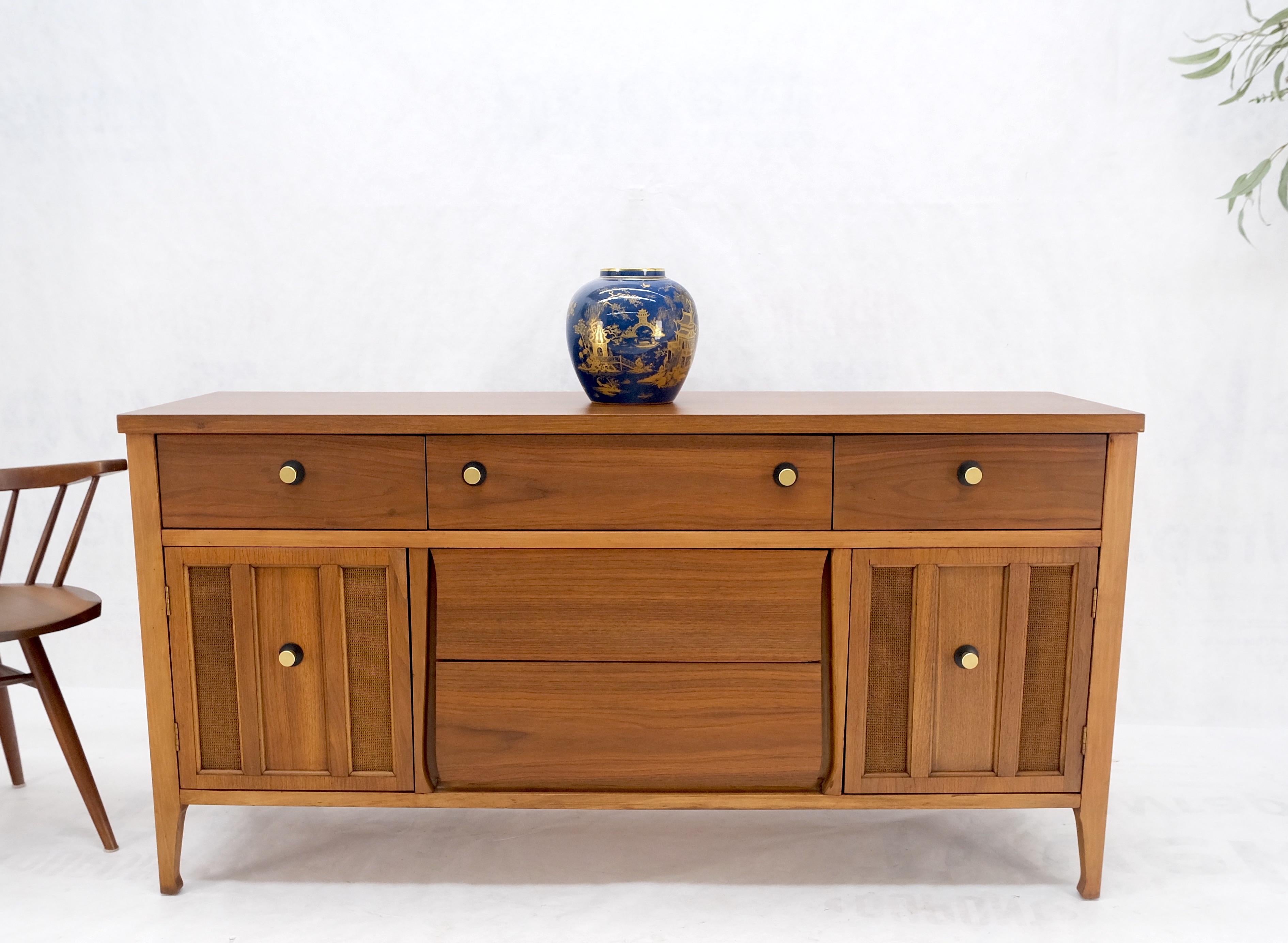 American Walnut Dresser Credenza 4 Drawers Two Door Compartment Brass Pulls MINT For Sale 6