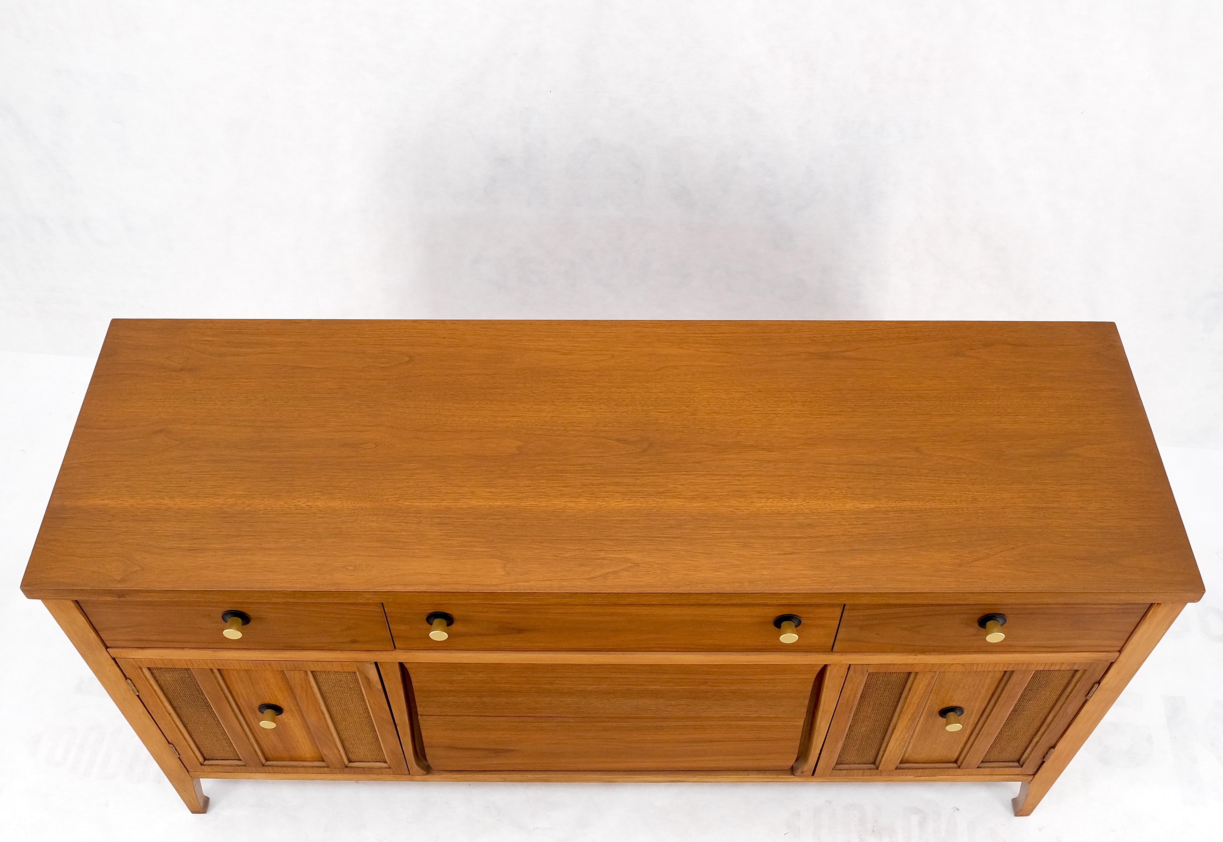 American Walnut Dresser Credenza 4 Drawers Two Door Compartment Brass Pulls MINT For Sale 7