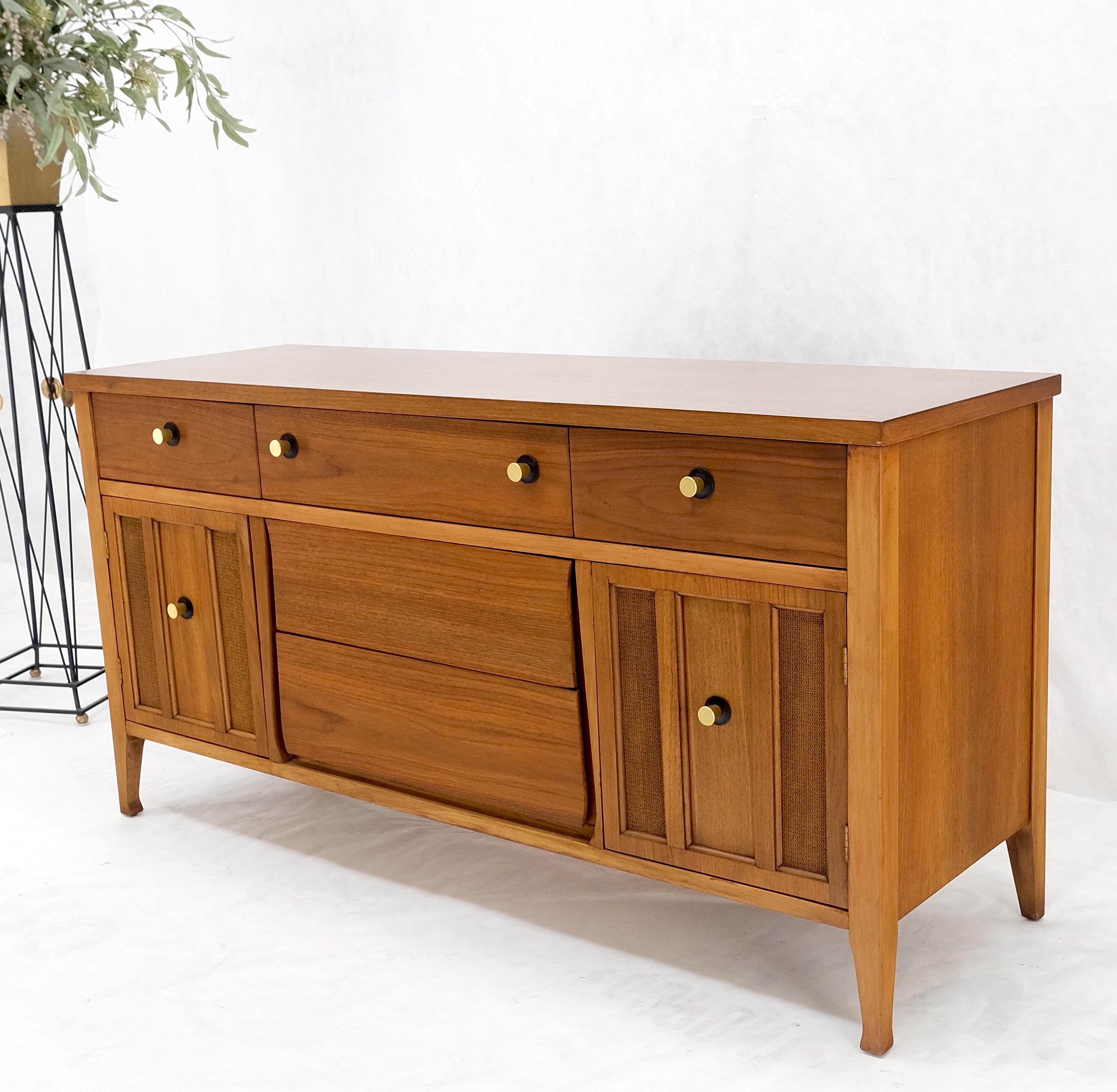 American Walnut Dresser Credenza 4 Drawers Two Door Compartment Brass Pulls MINT For Sale 8