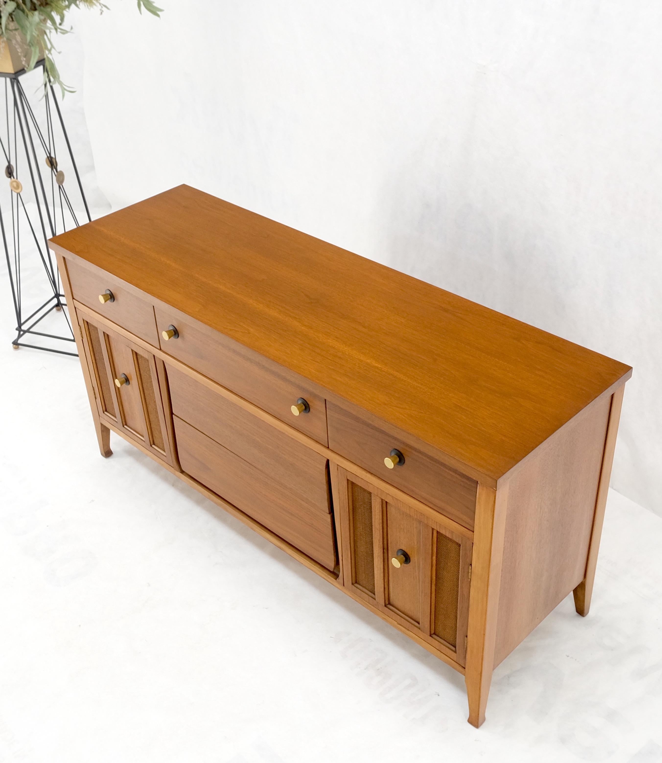 American Walnut Dresser Credenza 4 Drawers Two Door Compartment Brass Pulls MINT For Sale 9