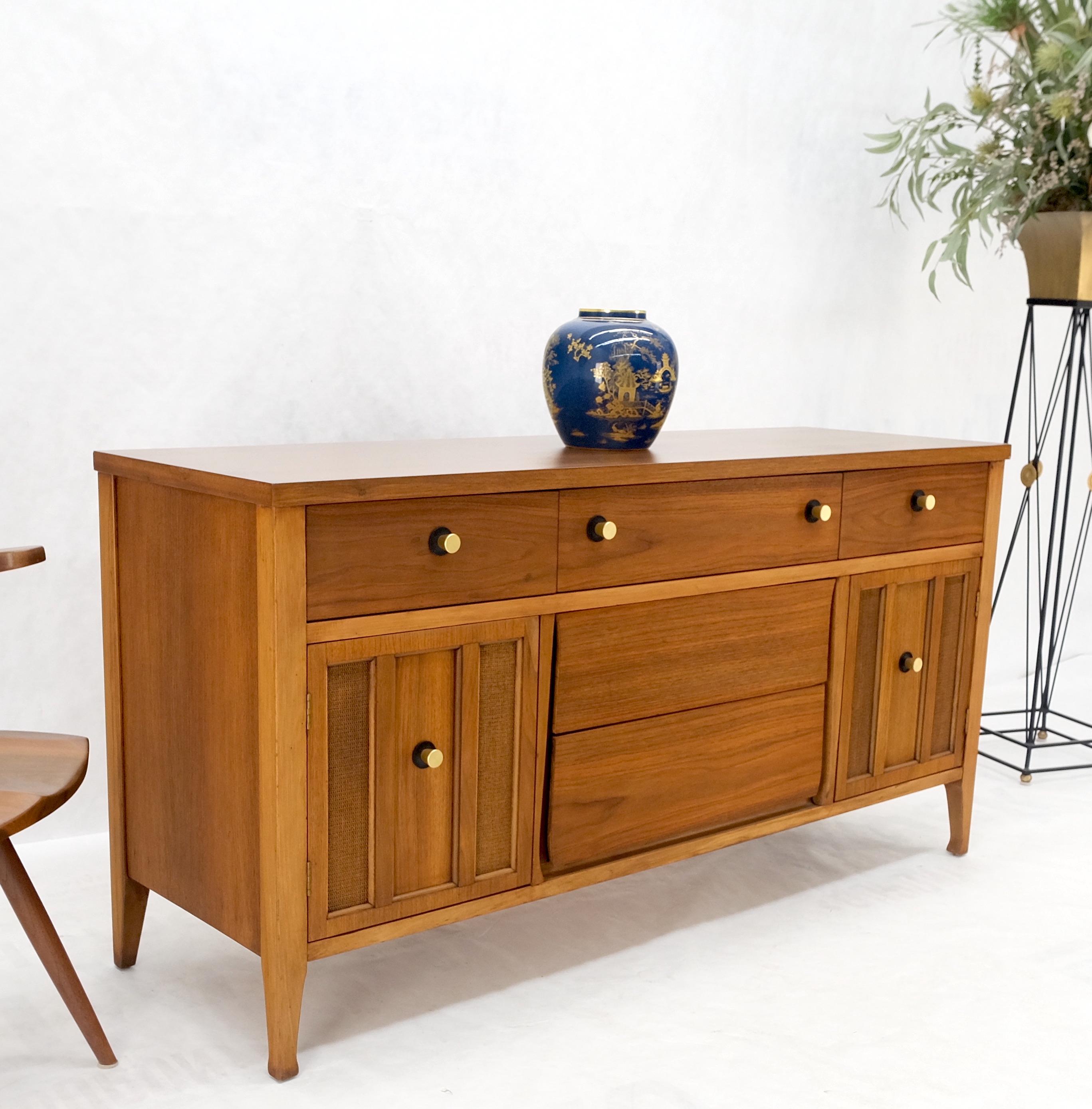 American Walnut Dresser Credenza 4 Drawers Two Door Compartment Brass Pulls MINT For Sale 10