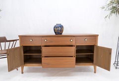 American Walnut Dresser Credenza 4 Drawers Two Door Compartment Brass Pulls MINT