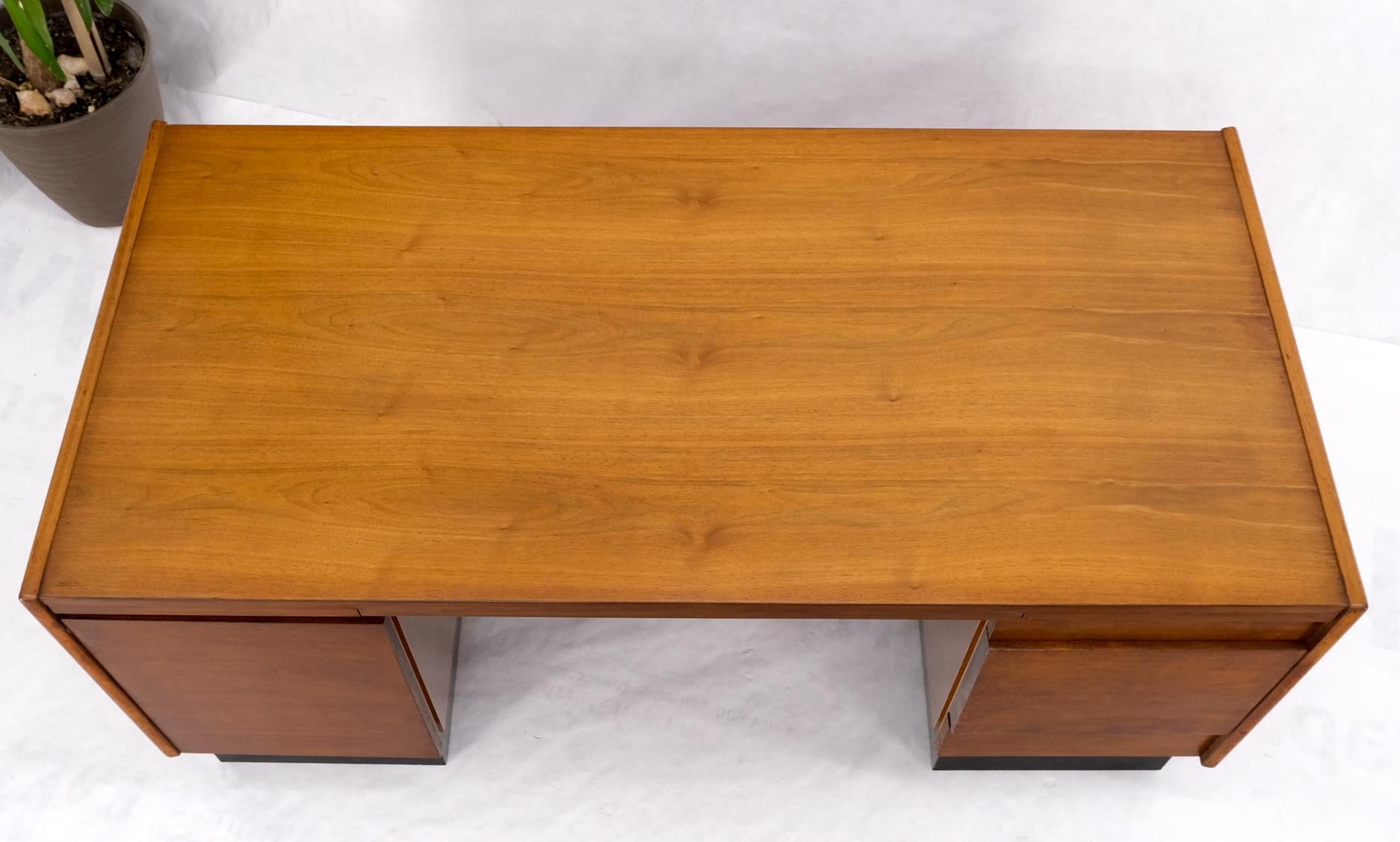 Lacquered American Walnut Ed Wormley for Dunbar Double Pedestal Desk w/ Folding Return For Sale