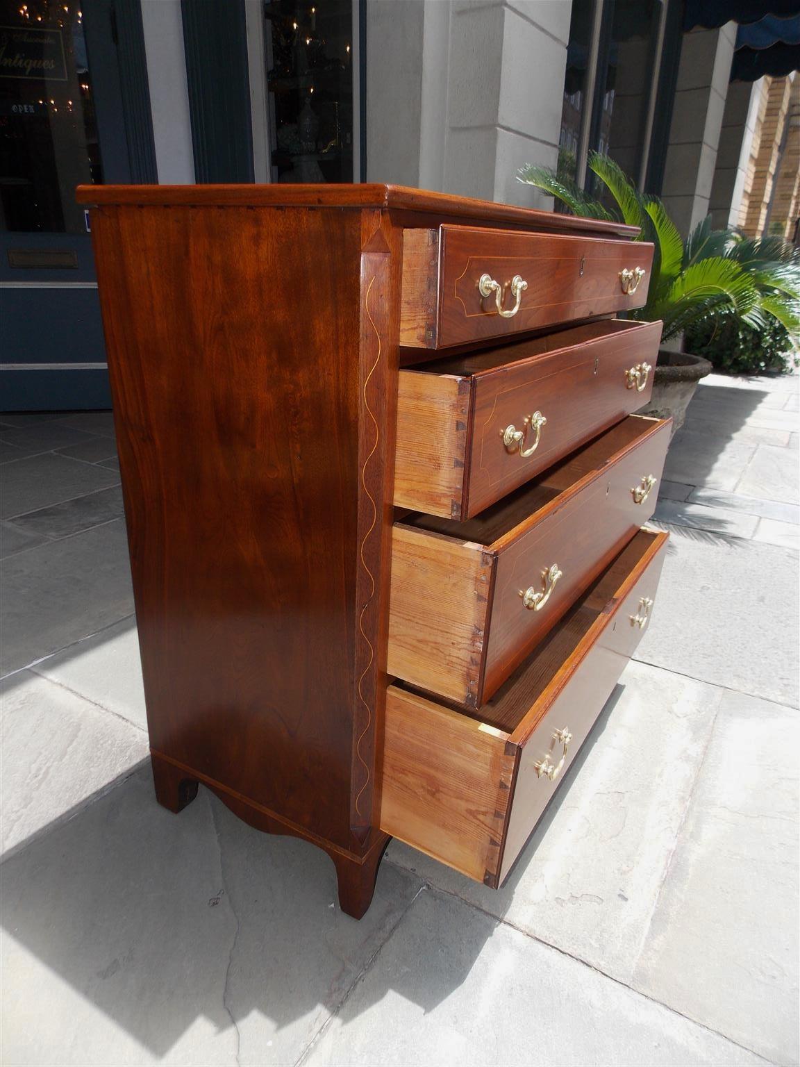 American Walnut Graduated Chest of Drawers with Patera Inlay. N.C. , Circa 1810 For Sale 9