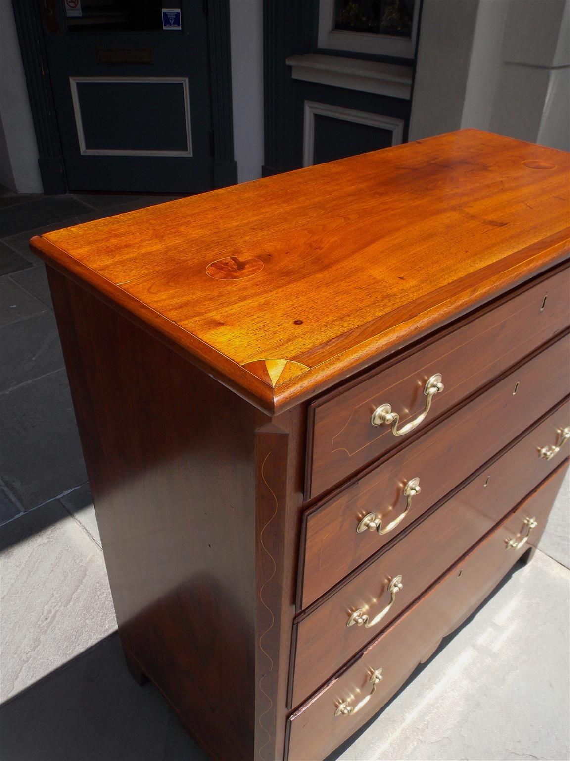 Early 19th Century American Walnut Graduated Chest of Drawers with Patera Inlay. N.C. , Circa 1810 For Sale