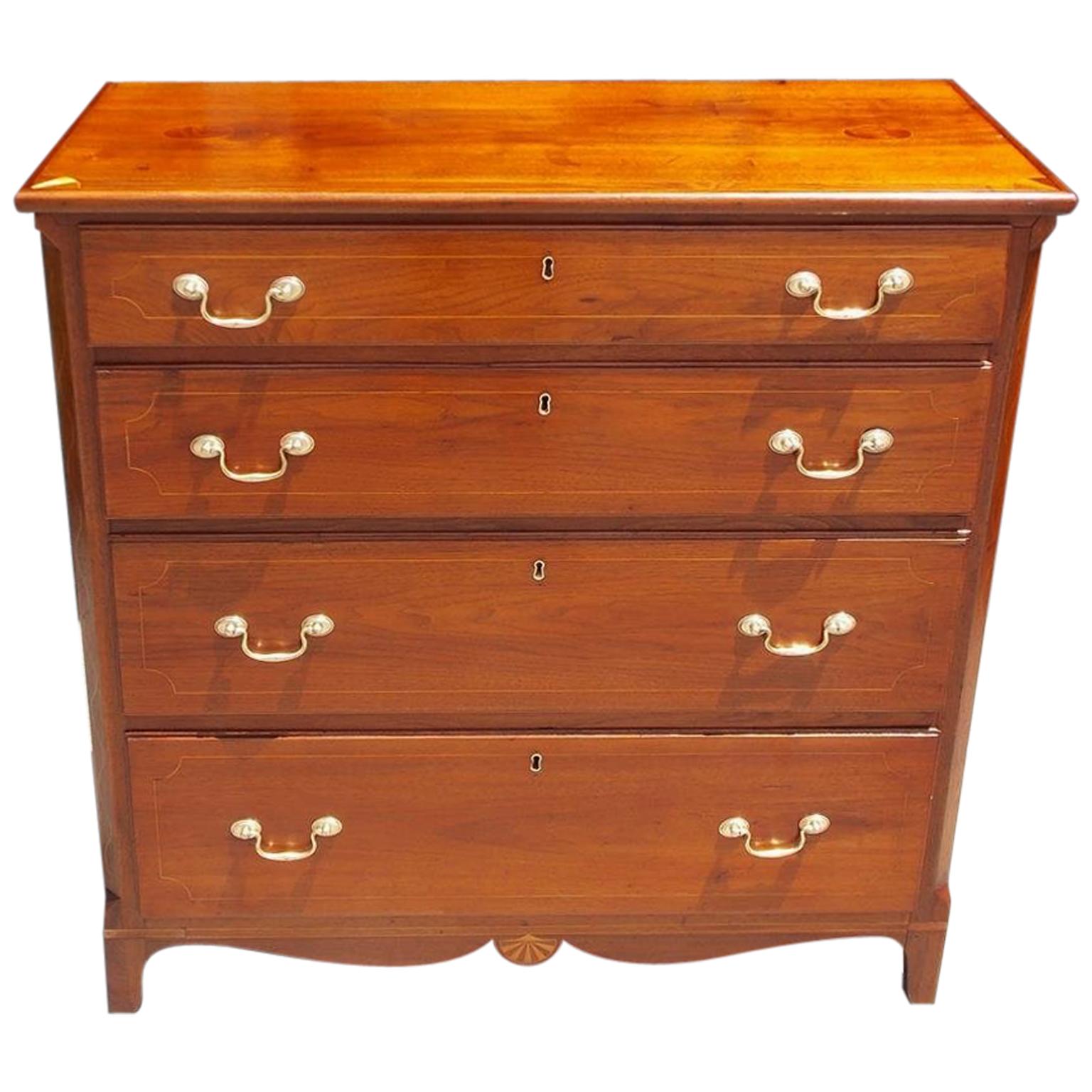American Walnut Graduated Chest of Drawers with Patera Inlay. N.C. , Circa 1810 For Sale