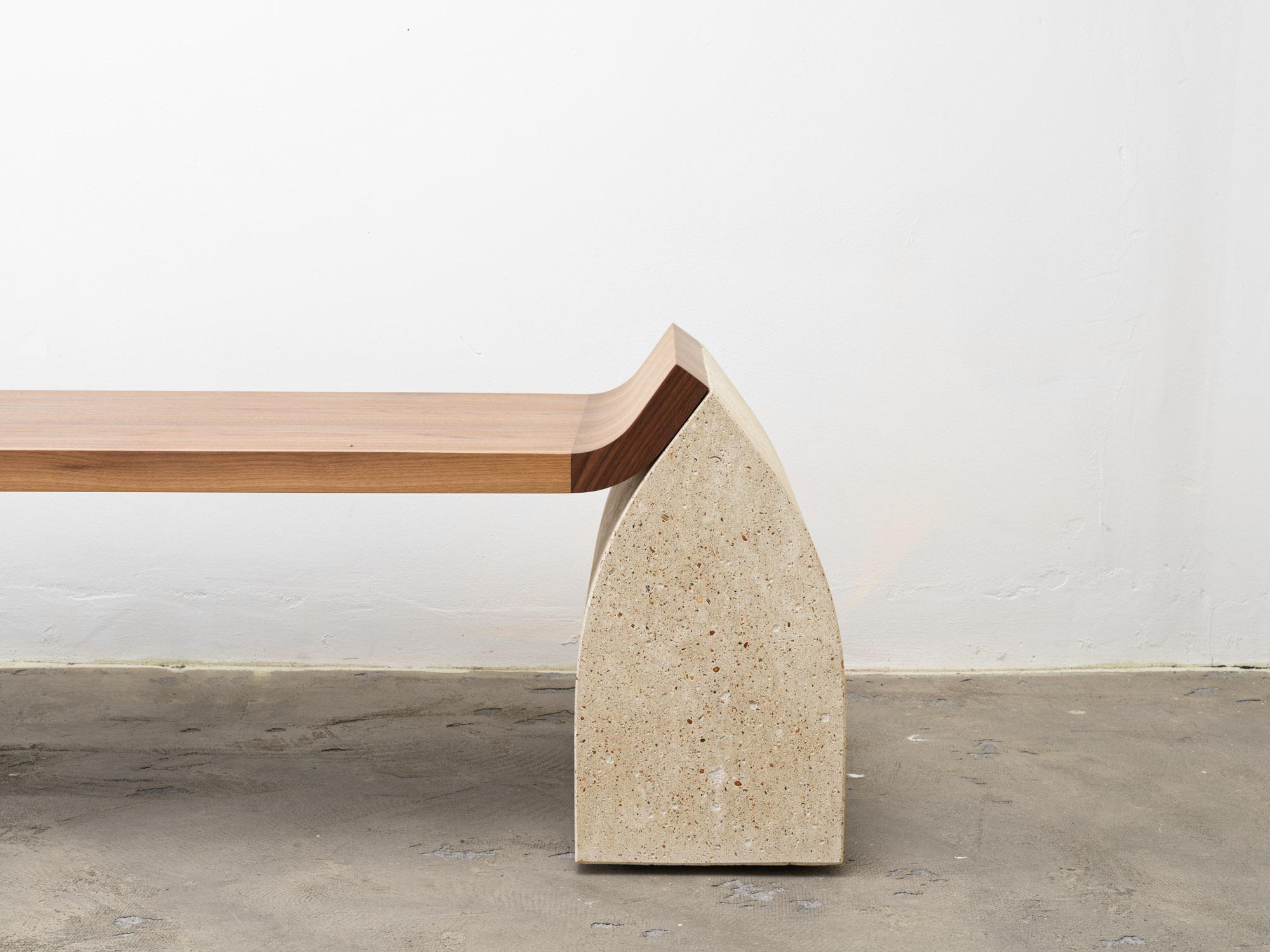 Contemporary American Walnut, Granito Stone Traaf bench large by Tim Vranken For Sale