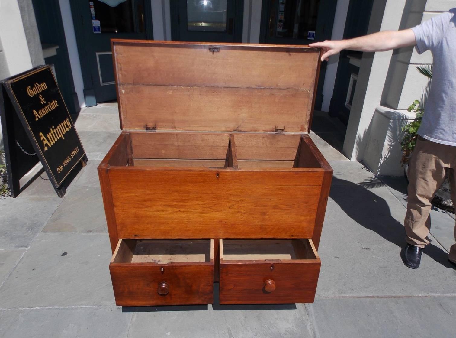 American Walnut Hinged Top Compartmentalized Two Drawer Sugar Chest, Circa 1820 3
