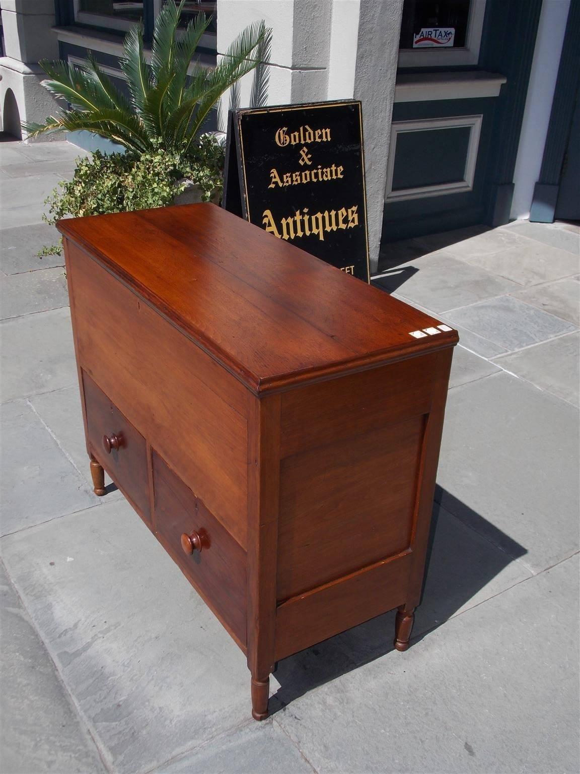 Sheraton American Walnut Hinged Top Compartmentalized Two Drawer Sugar Chest, Circa 1820