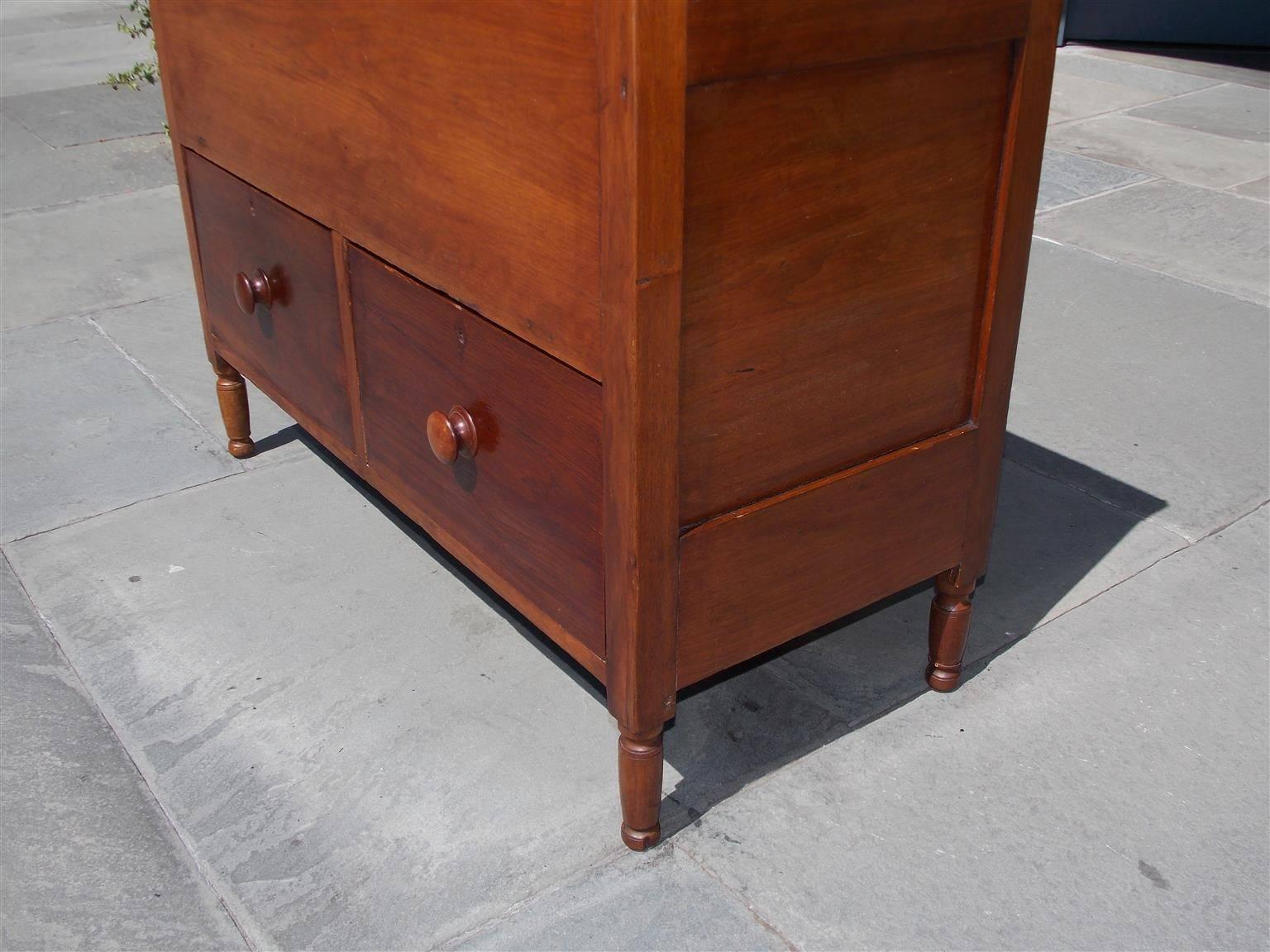 Hand-Carved American Walnut Hinged Top Compartmentalized Two Drawer Sugar Chest, Circa 1820