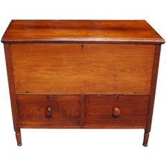 American Walnut Hinged Top Compartmentalized Two Drawer Sugar Chest, Circa 1820