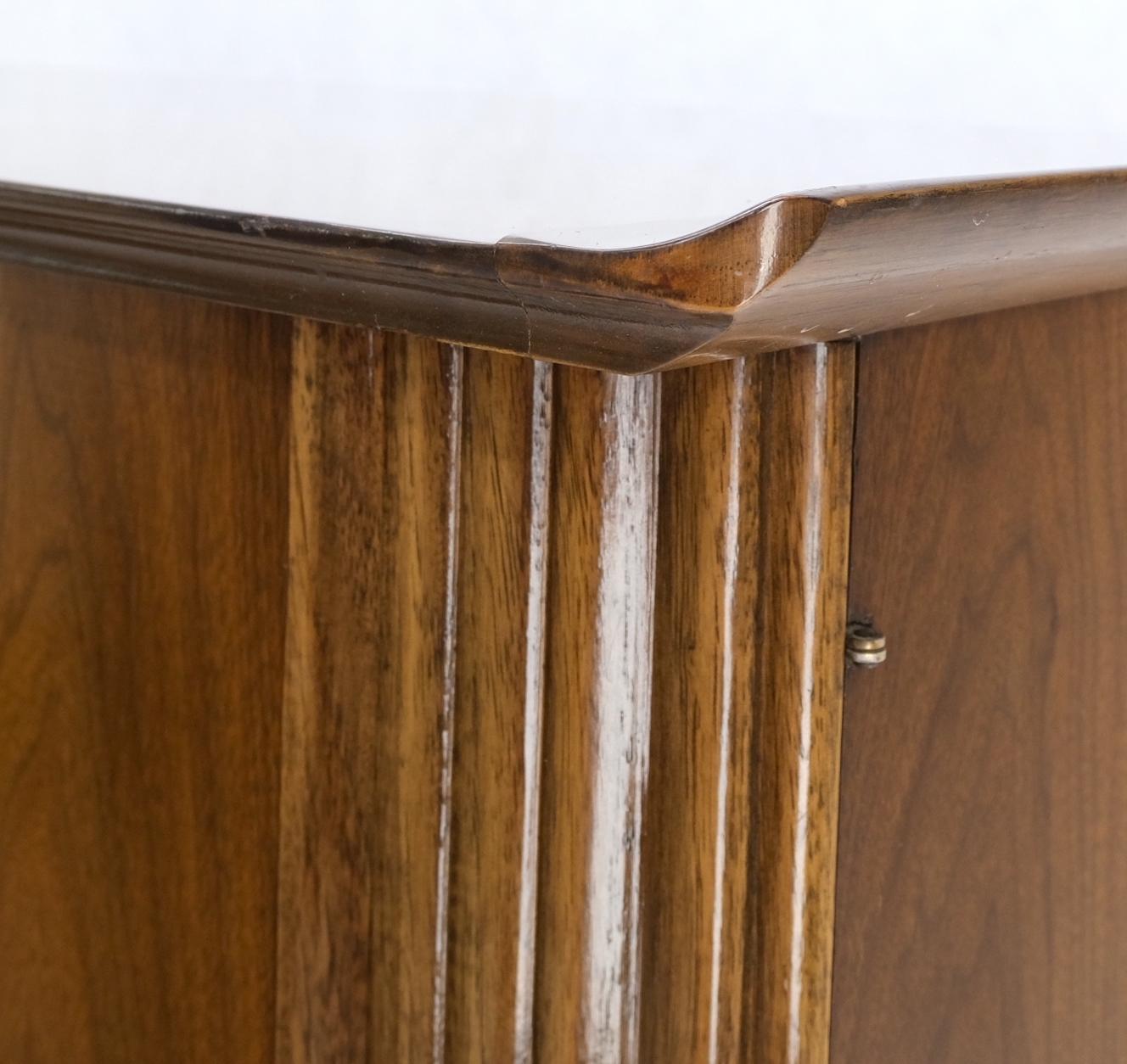 American Walnut long Dresser w/ Rolled Edges Curved Front Dresser Brass Pulls For Sale 2