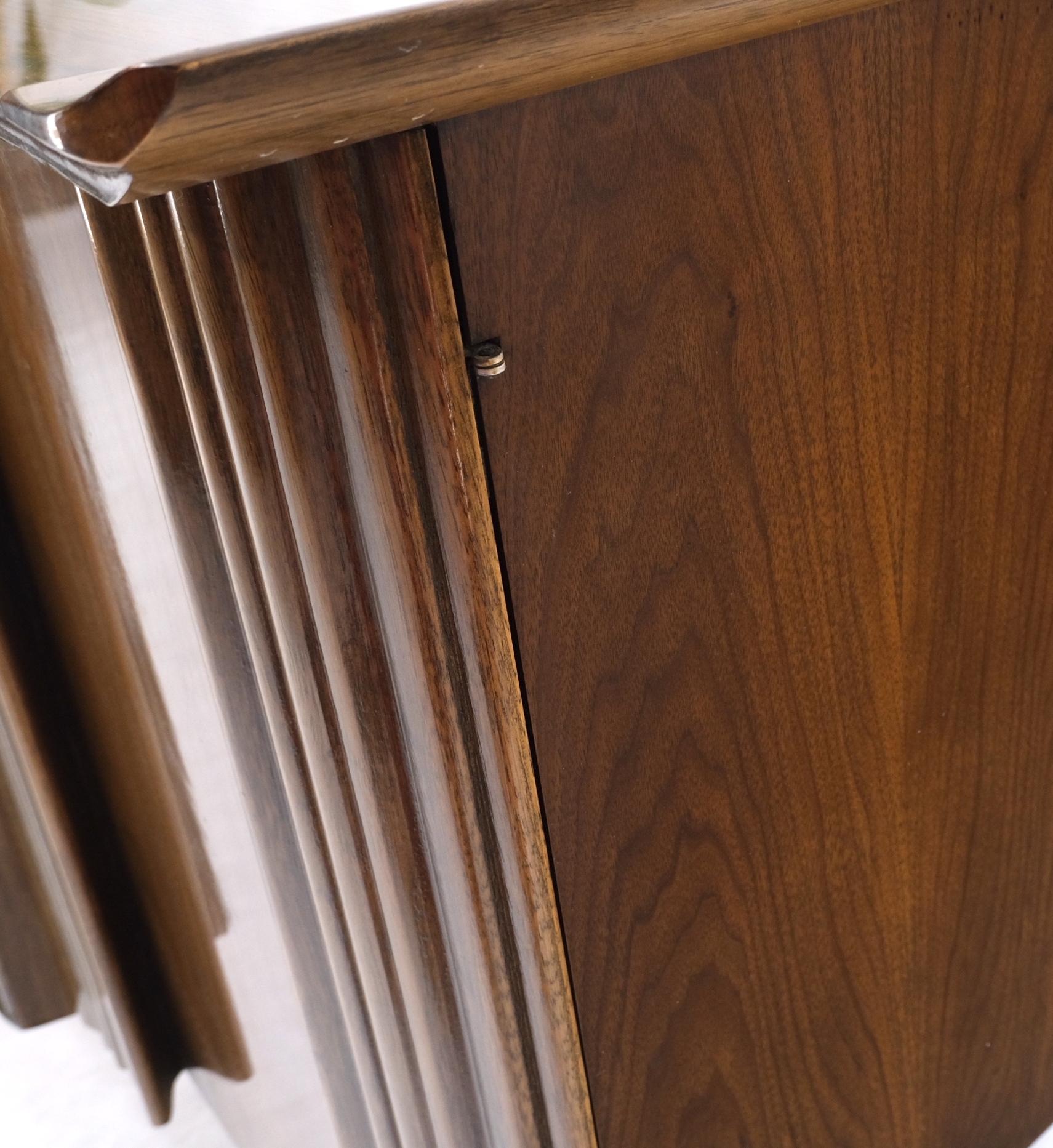 American Walnut long Dresser w/ Rolled Edges Curved Front Dresser Brass Pulls For Sale 4