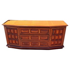 American Walnut Mid Century Mediterranean Pillow Tufted Facade Credenza Buffet