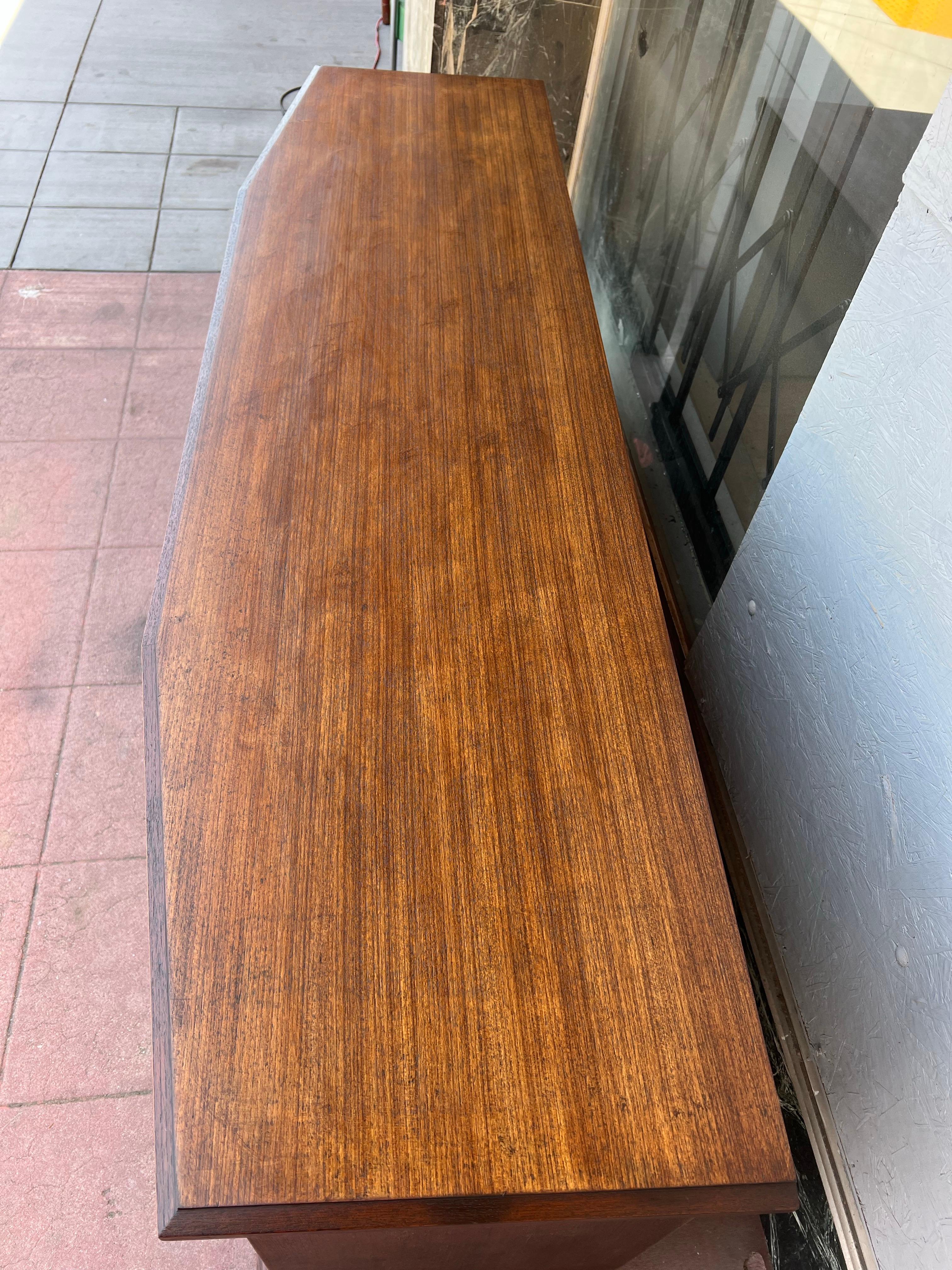 American Walnut Mid Century Mediterranean Pillow Tufted Facade Credenza Buffet For Sale 1