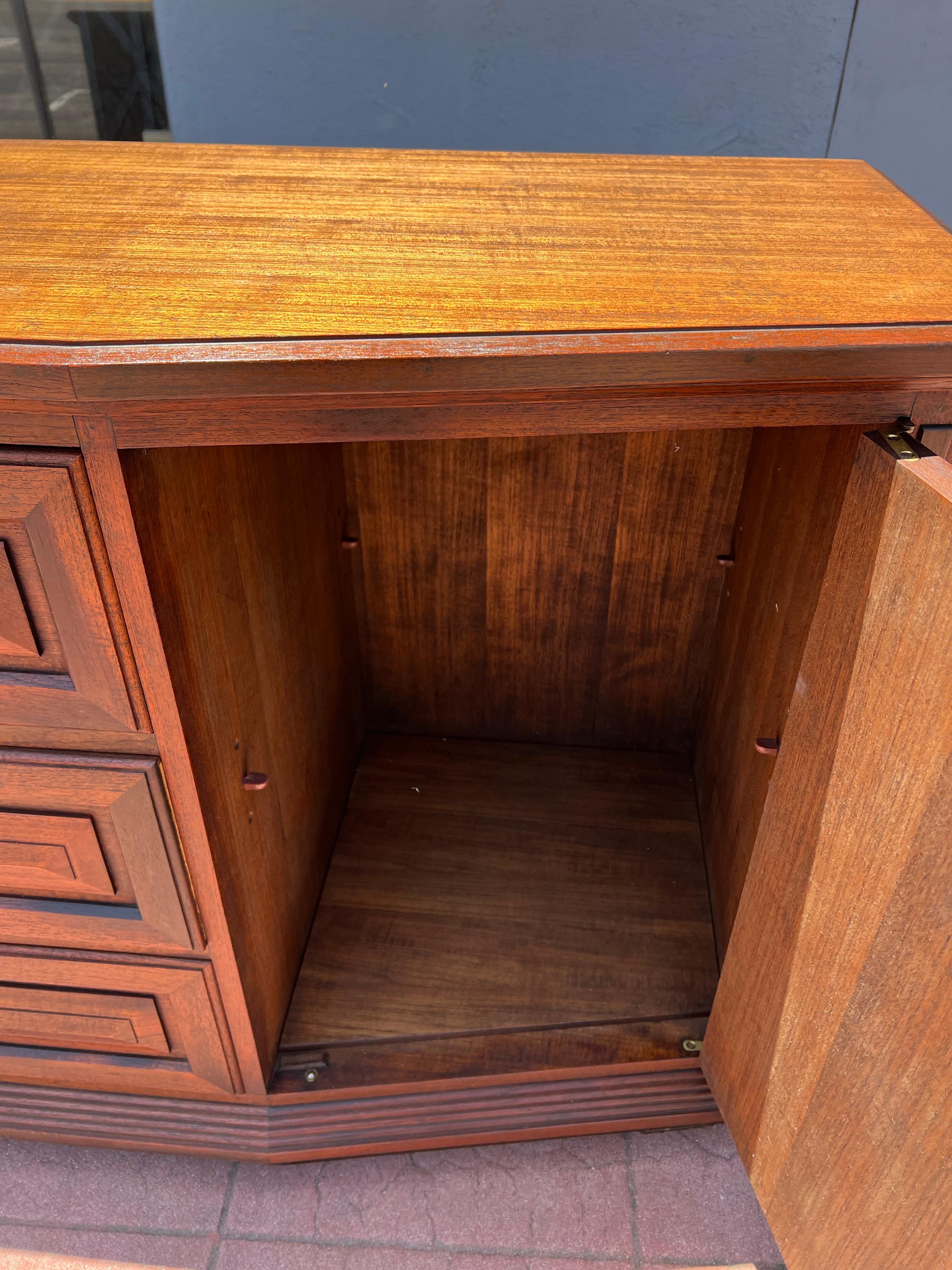 American Walnut Mid Century Mediterranean Pillow Tufted Facade Credenza Buffet For Sale 3