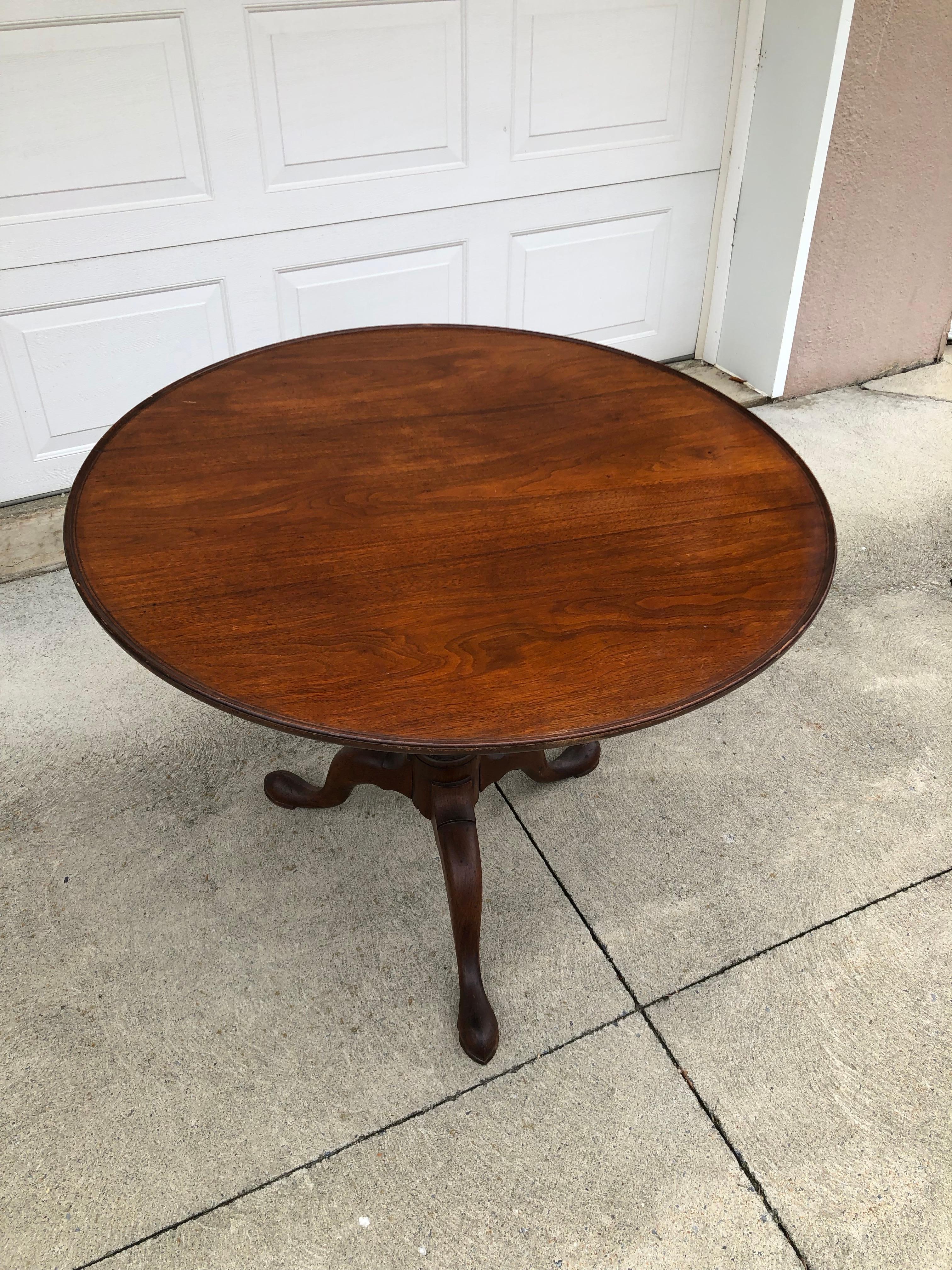 American walnut one board tilt-top pedestal tea table, Chester County Pennsylvania, circa 1770.