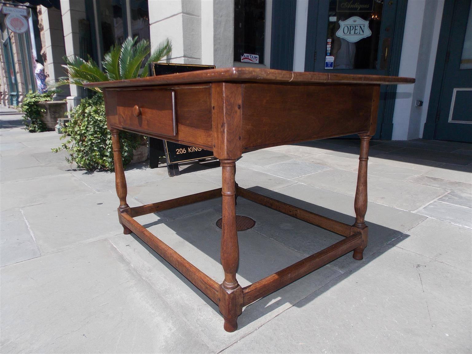 Hand-Carved American Walnut One Drawer Pegged Strecther Table, Northeastern, N.C. Circa 1730 For Sale