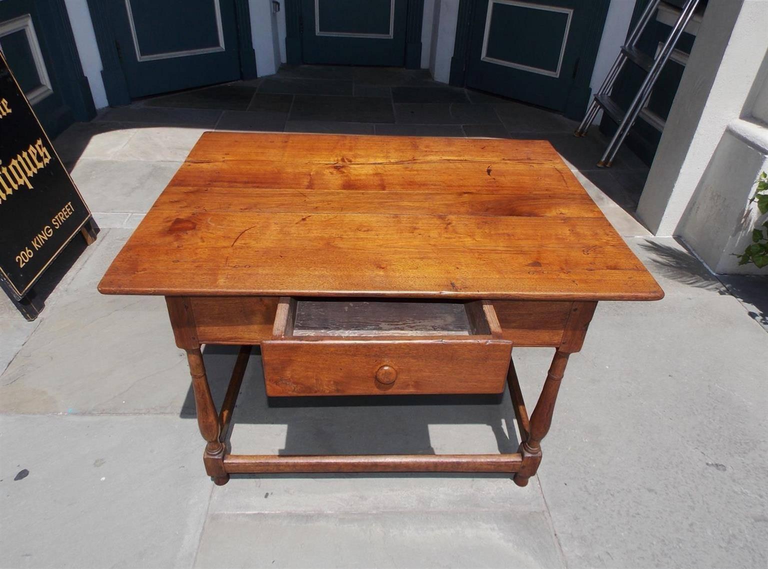 American Walnut One Drawer Pegged Strecther Table, Northeastern, N.C. Circa 1730 For Sale 1