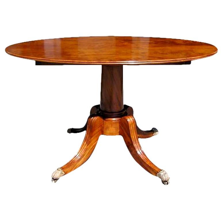 American Walnut Oval Tilt Top Pedestal Table, One Board Top,  Boston , C. 1810