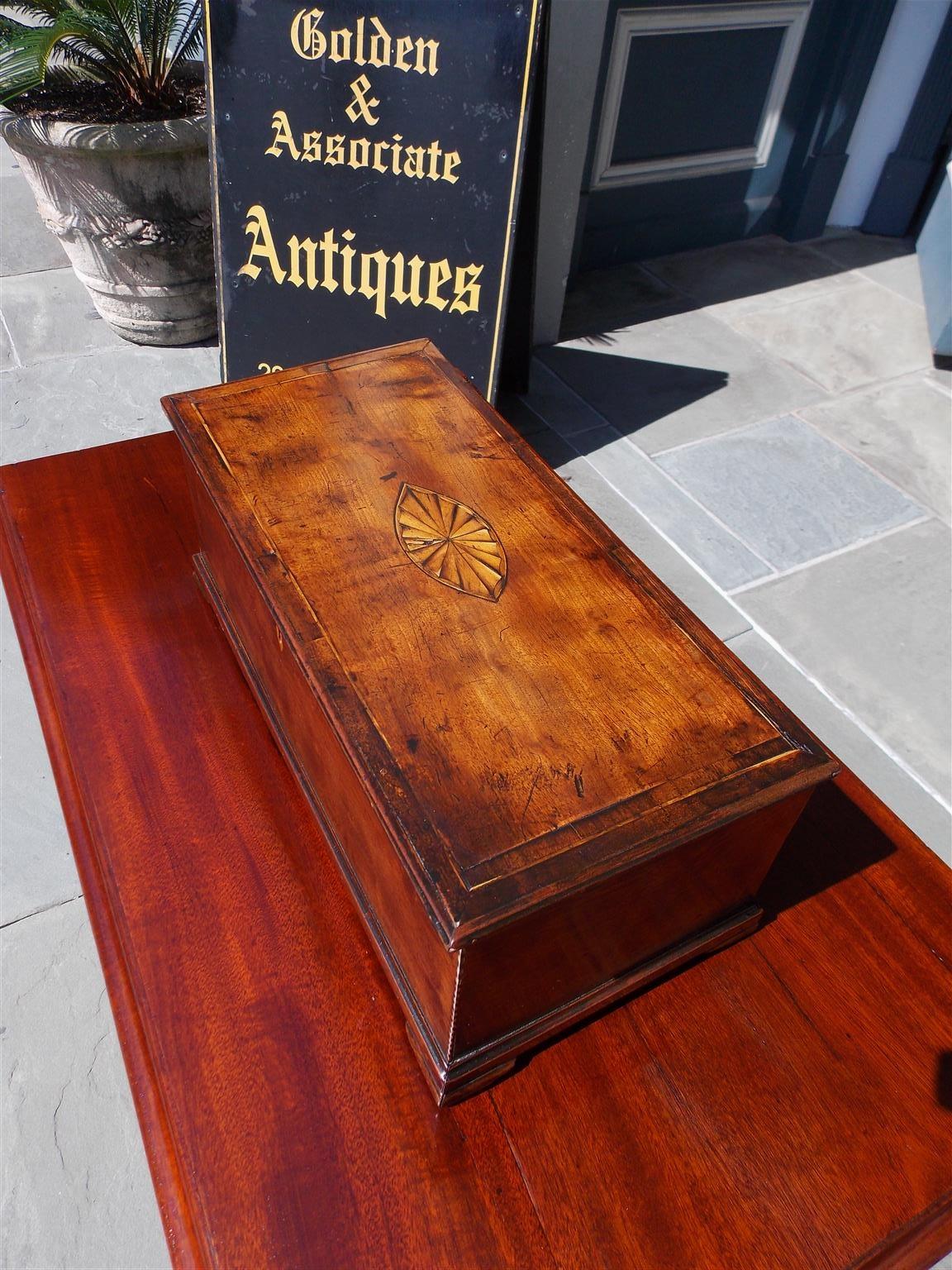 American Walnut Satinwood Inlaid Valuables Box with Original Feet, Circa 1780 For Sale 1