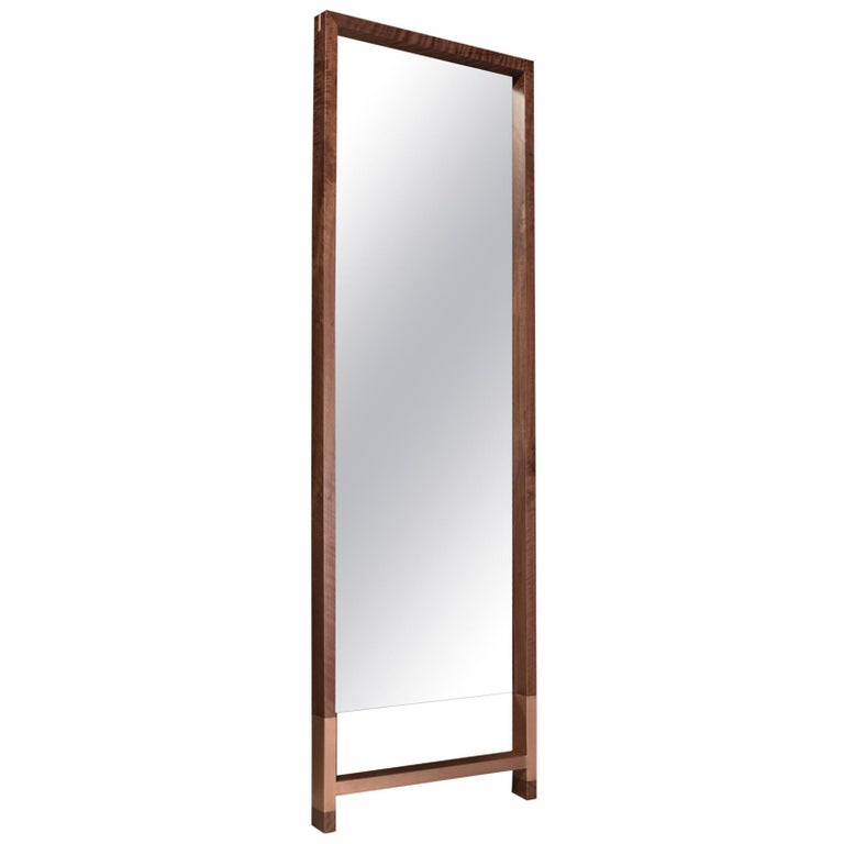 American Walnut Standing Mirror with Copper Inlay "Madison Standing Mirror"  For Sale at 1stDibs