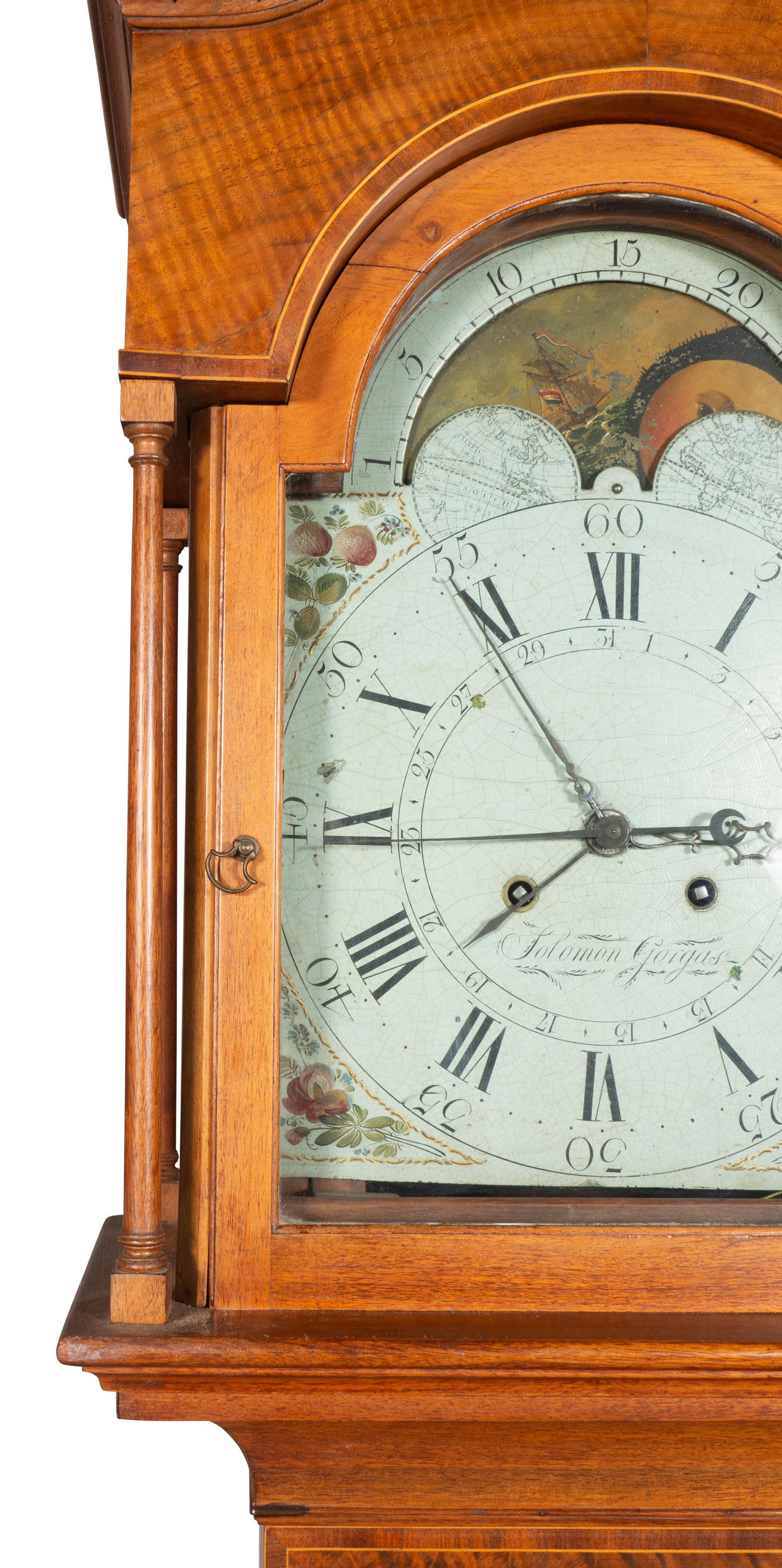 American Walnut Tall Case Clock by Solomon Gorgas For Sale 5