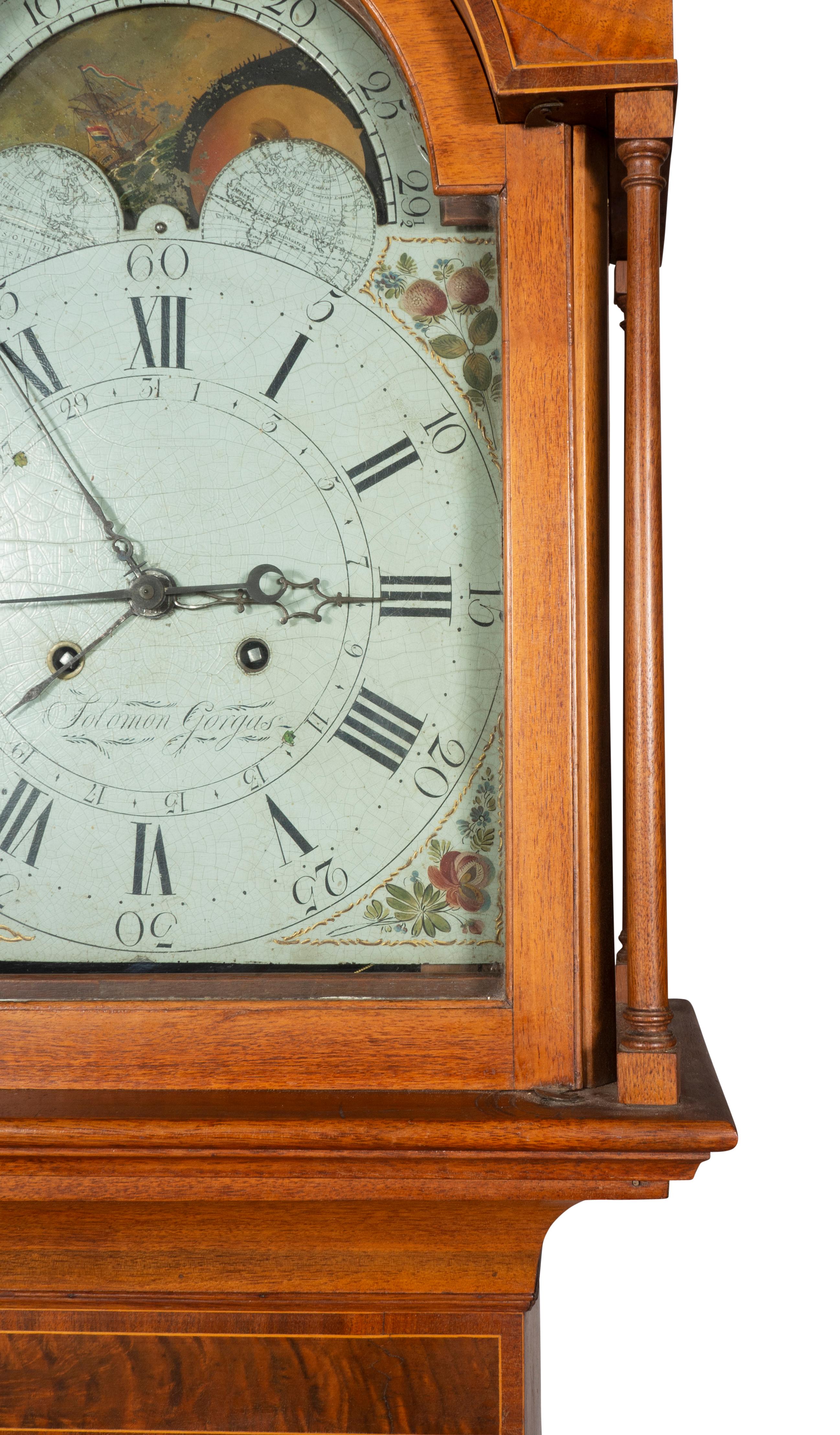 American Walnut Tall Case Clock by Solomon Gorgas For Sale 6