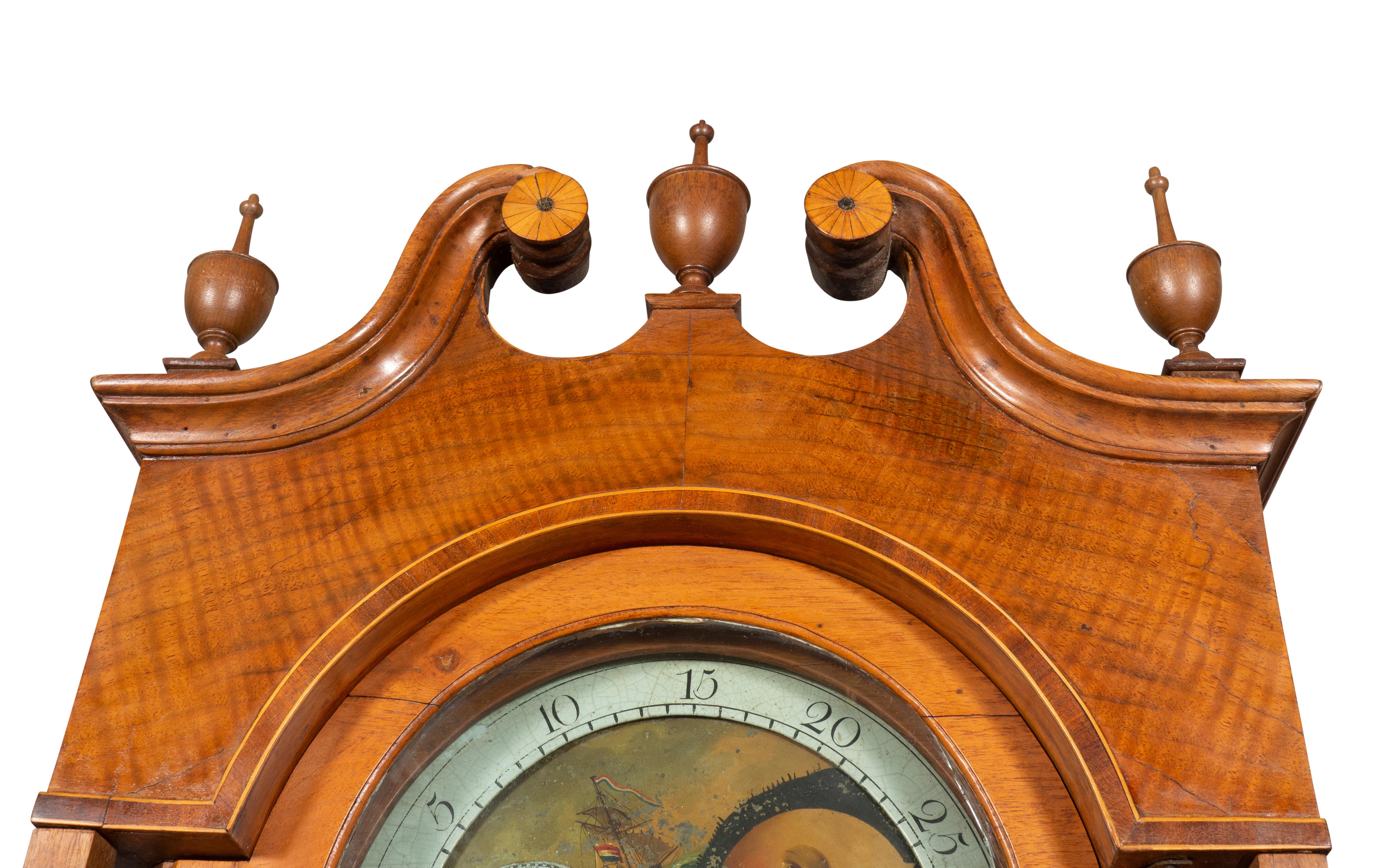 American Walnut Tall Case Clock by Solomon Gorgas For Sale 13