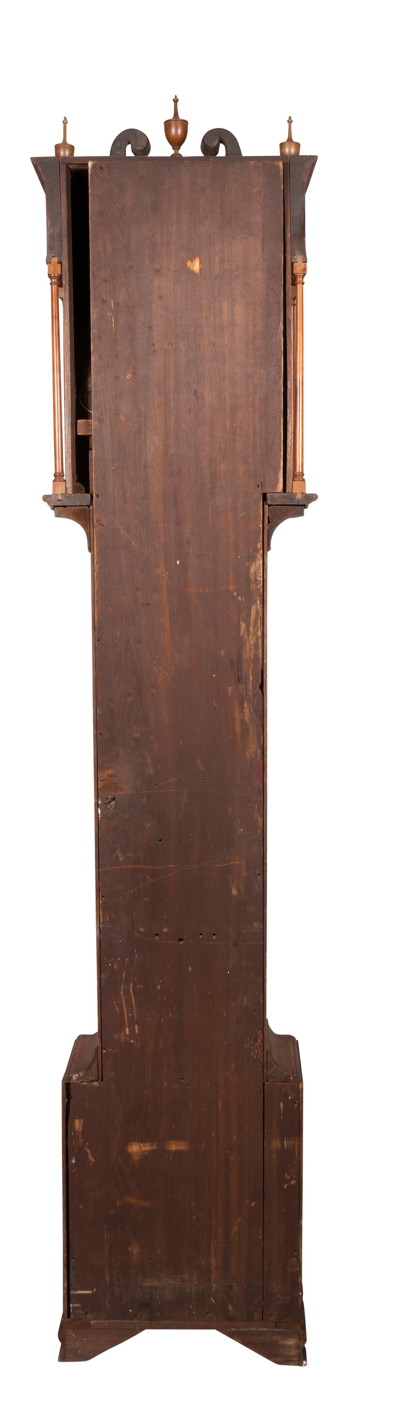 American Walnut Tall Case Clock by Solomon Gorgas In Good Condition For Sale In Essex, MA