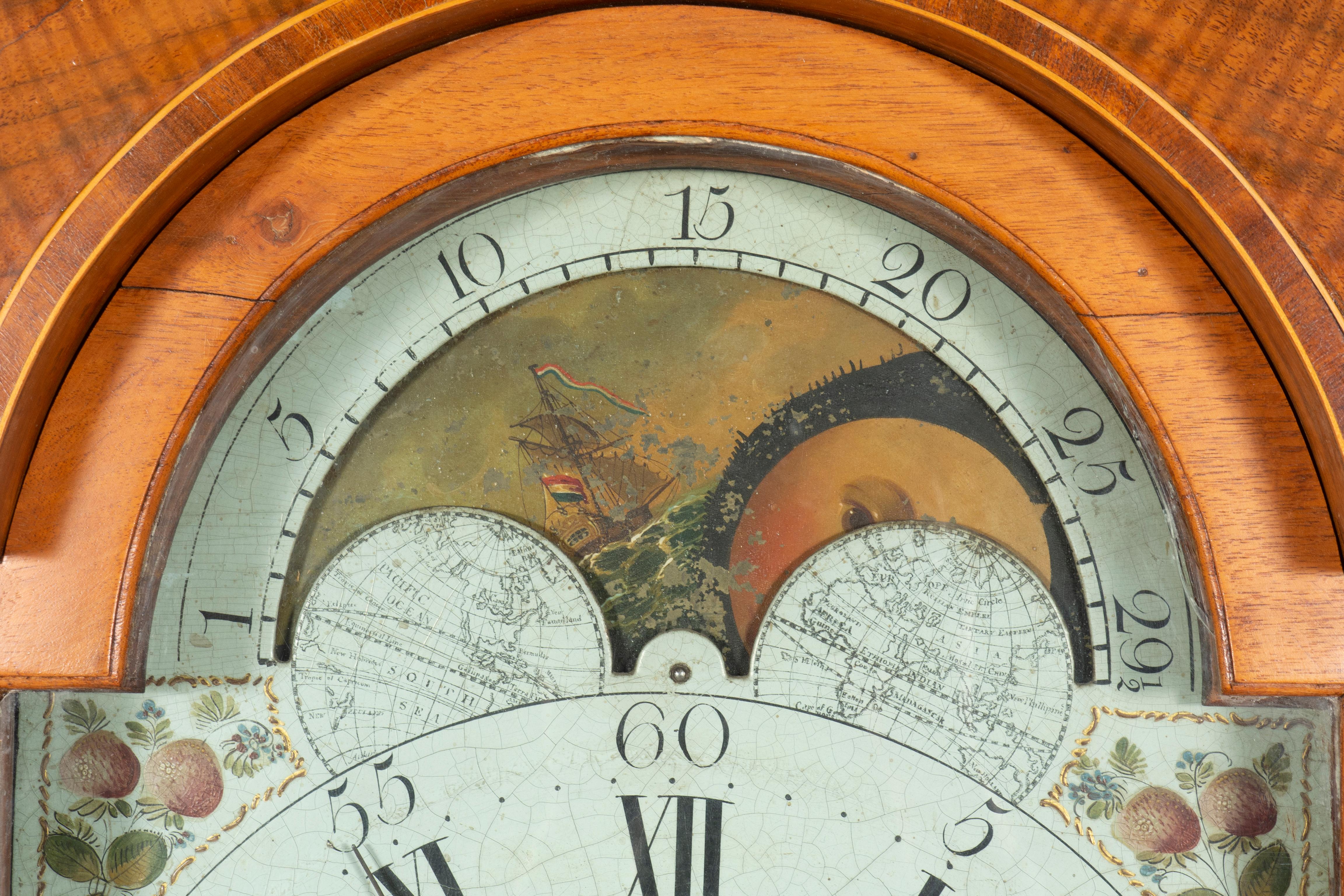 American Walnut Tall Case Clock by Solomon Gorgas For Sale 3