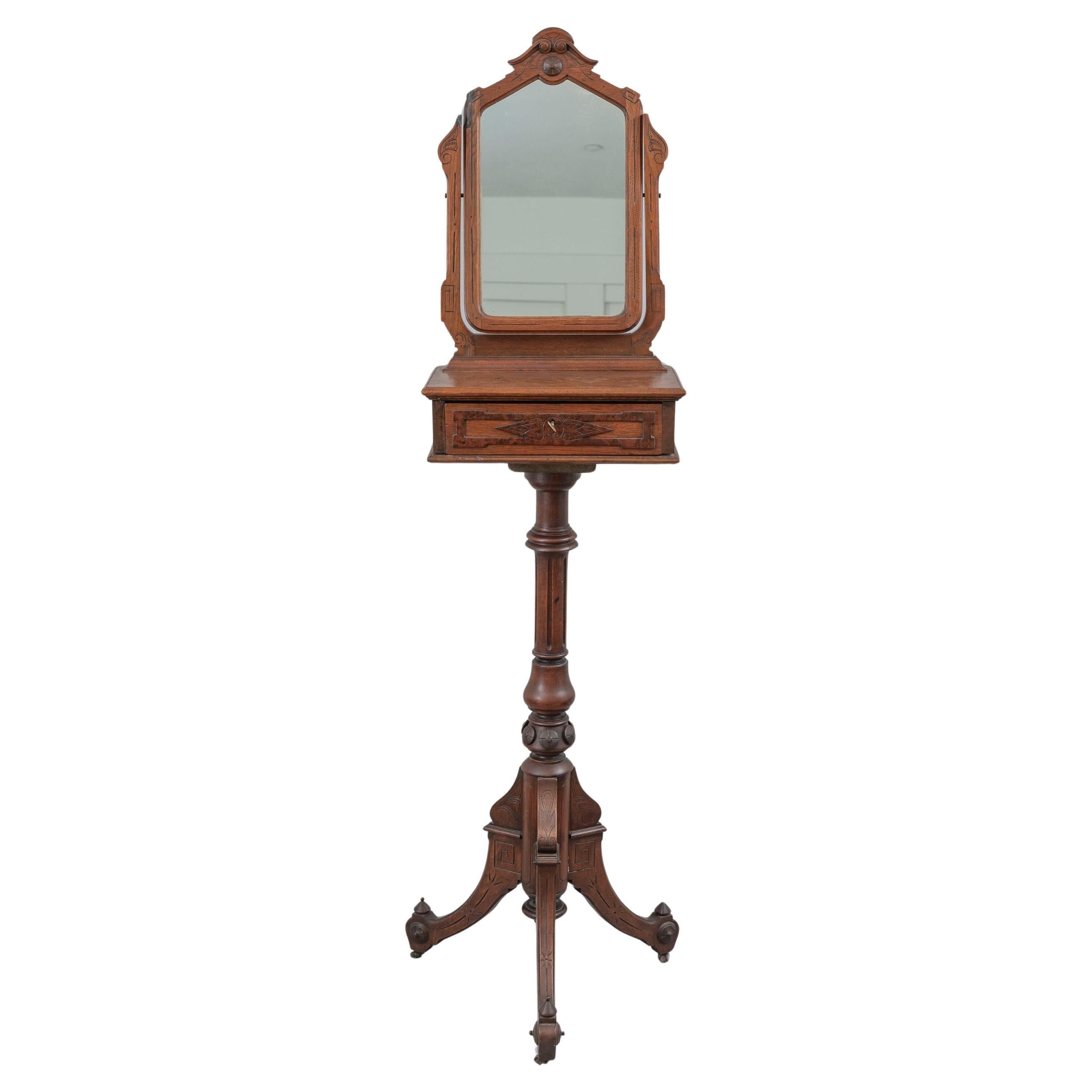 American Walnut Victorian Shaving Stand w/ Accessories ca. 1885