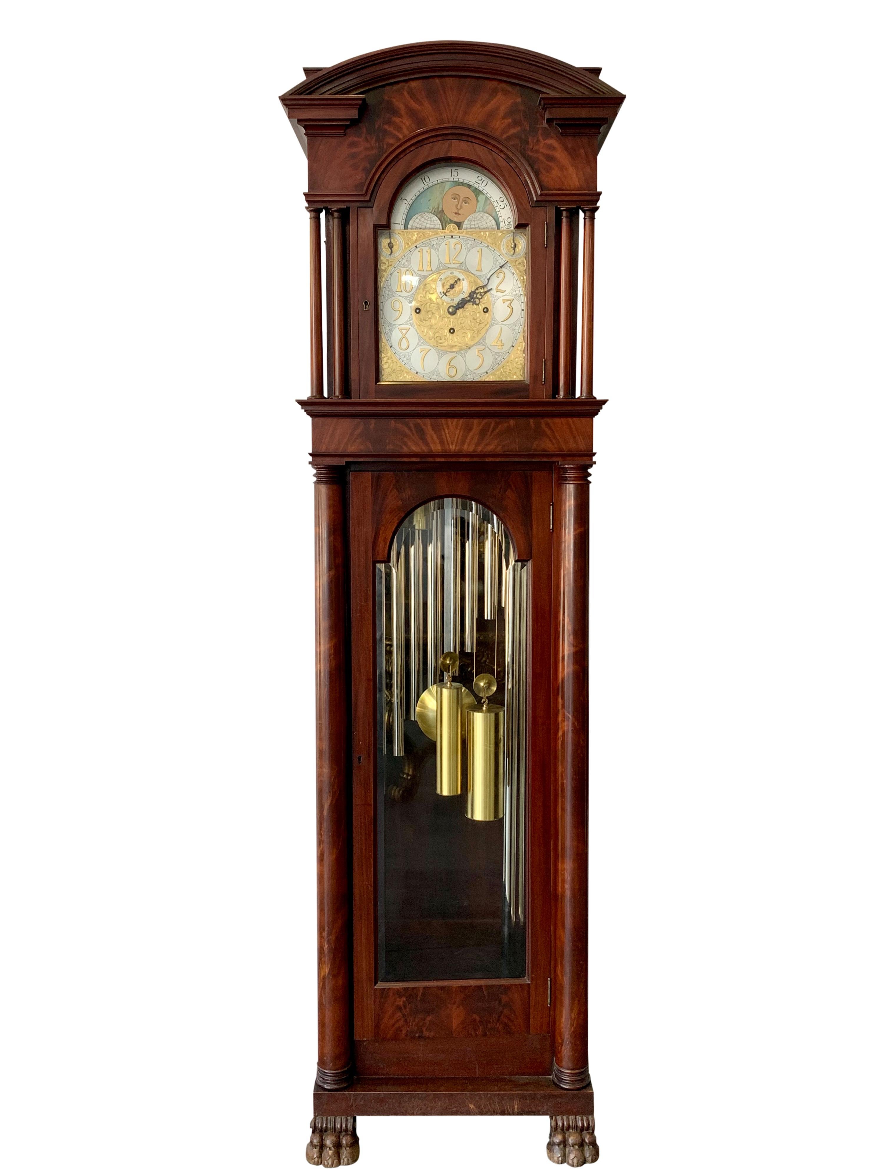 Mahogany American Waltham Nine Tube Longcase Grandfather Clock