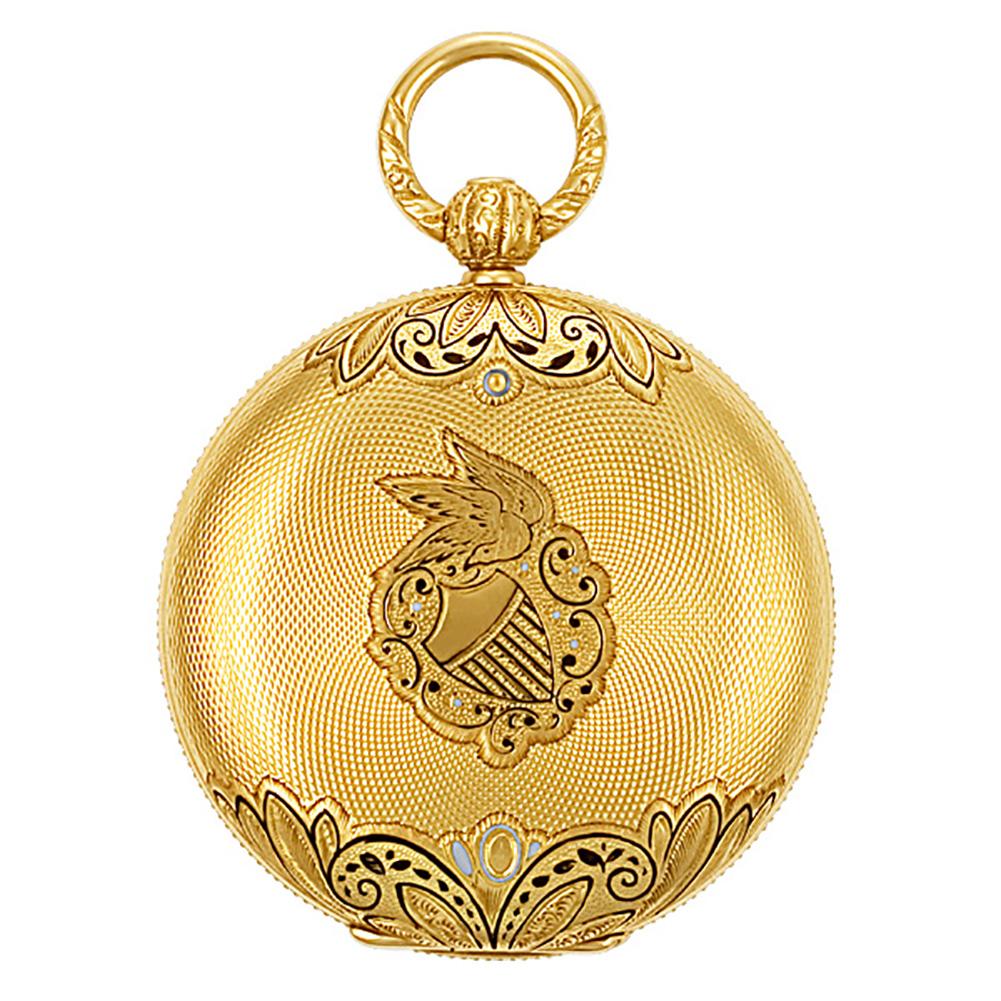 American Watch Co. Pocket Watch 18k Yellow Gold Ref 15045 Manual Watch In Excellent Condition In Surfside, FL