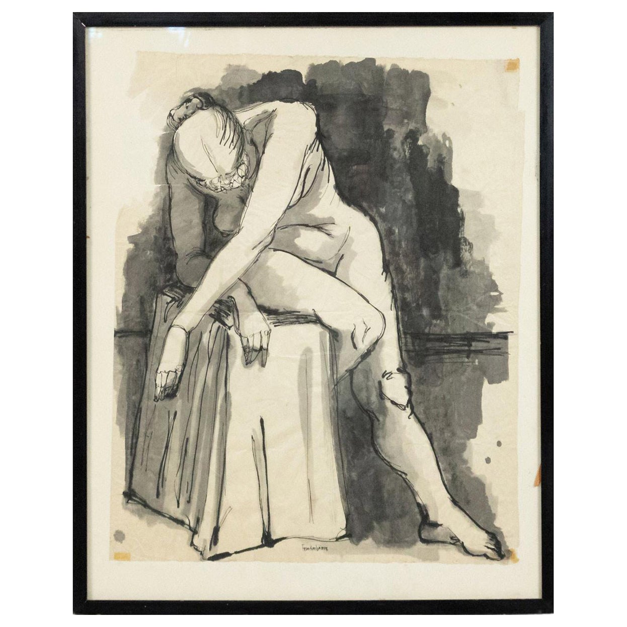 American Watercolor Nude Female Portrait