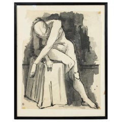 American Watercolor Nude Female Portrait