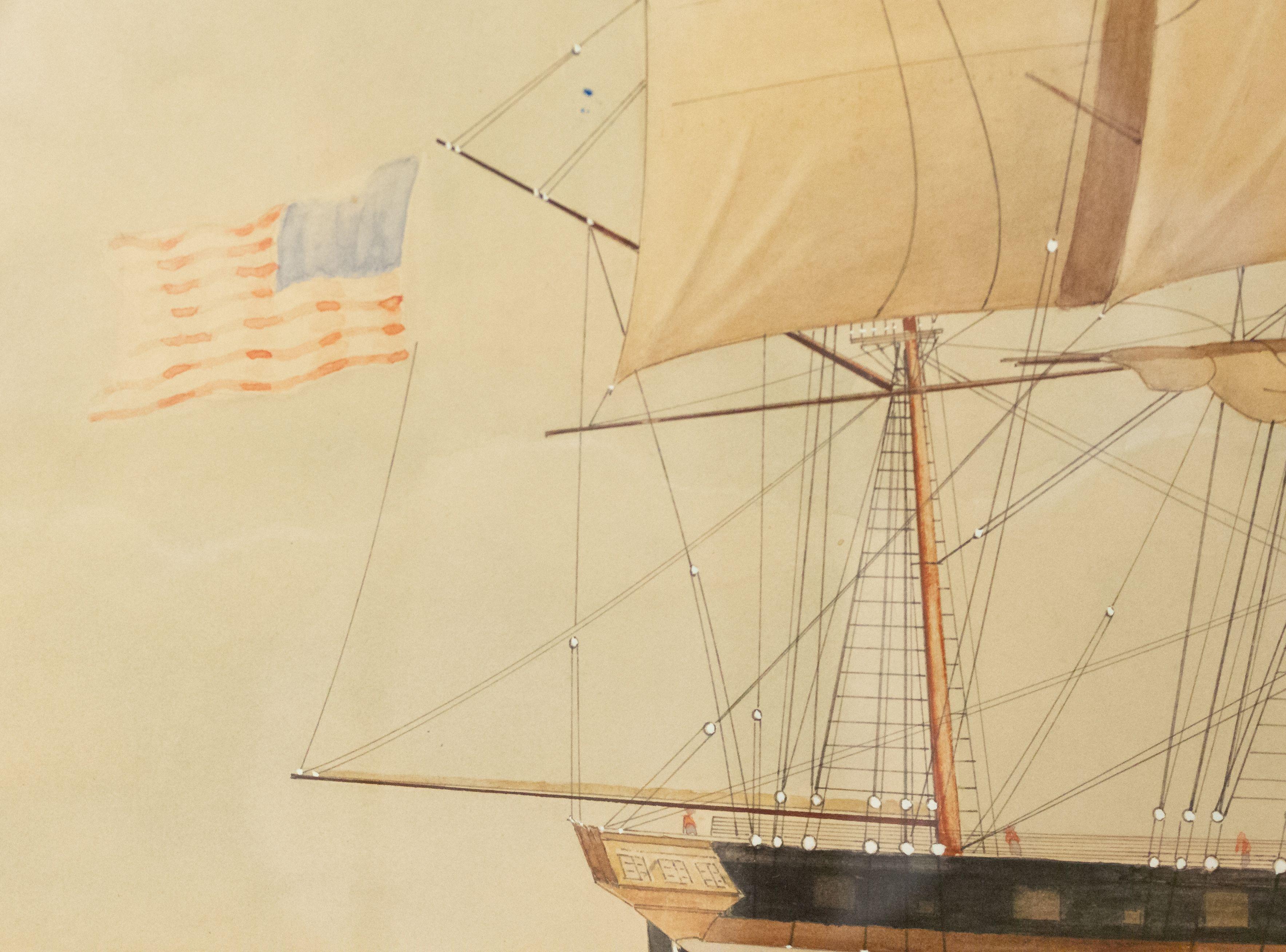 American watercolor on paper depicting the clipper ship 