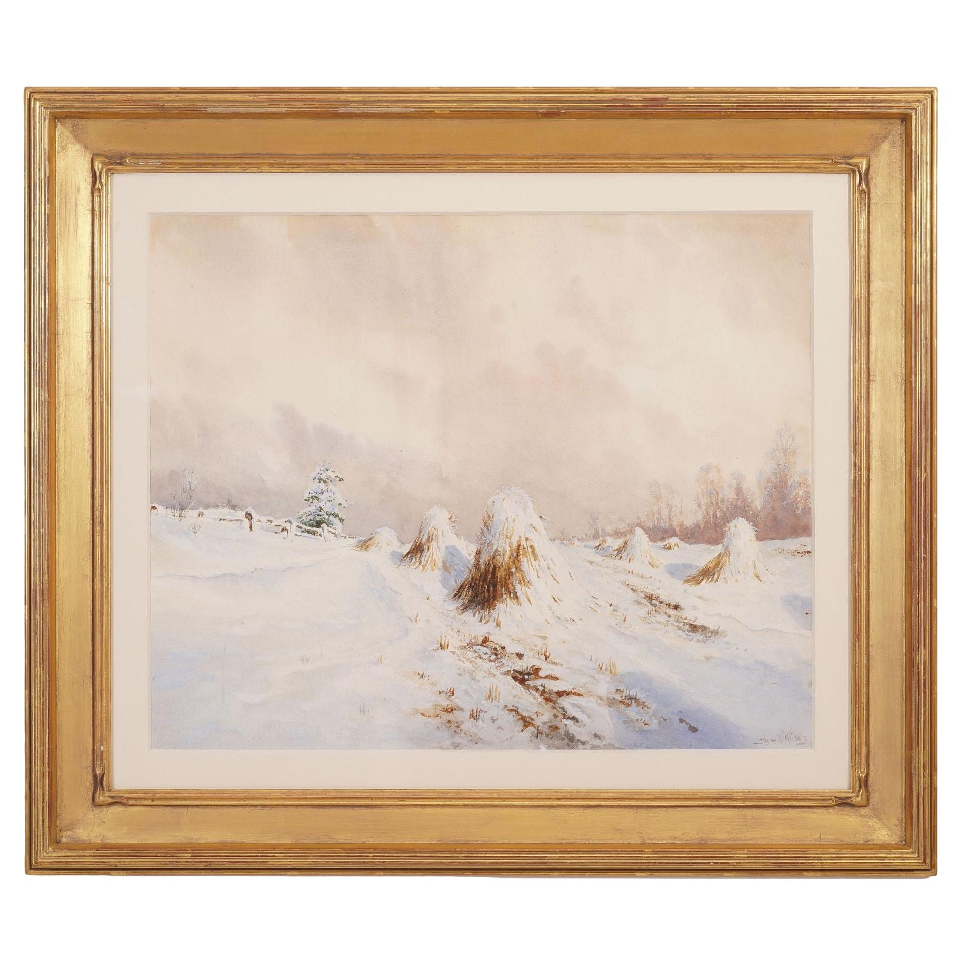 American watercolor winter landscape by Howell Wilson, 1890