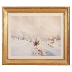 American watercolor winter landscape by Howell Wilson, 1890