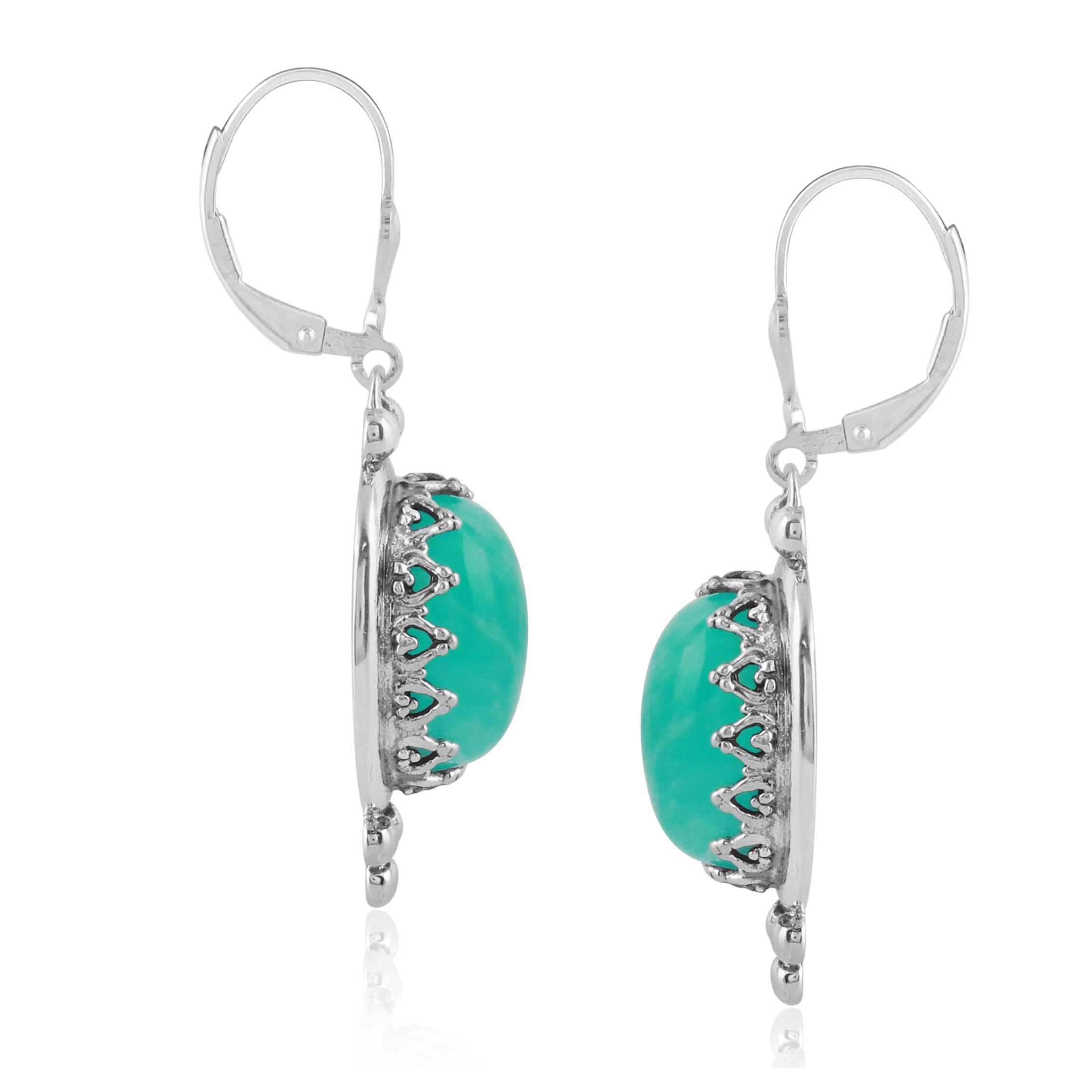 Amazonite de l'Ouest américain Boucle d'oreille à levier en argent sterling avec détails de la couronne Neuf - En vente à New York, NY