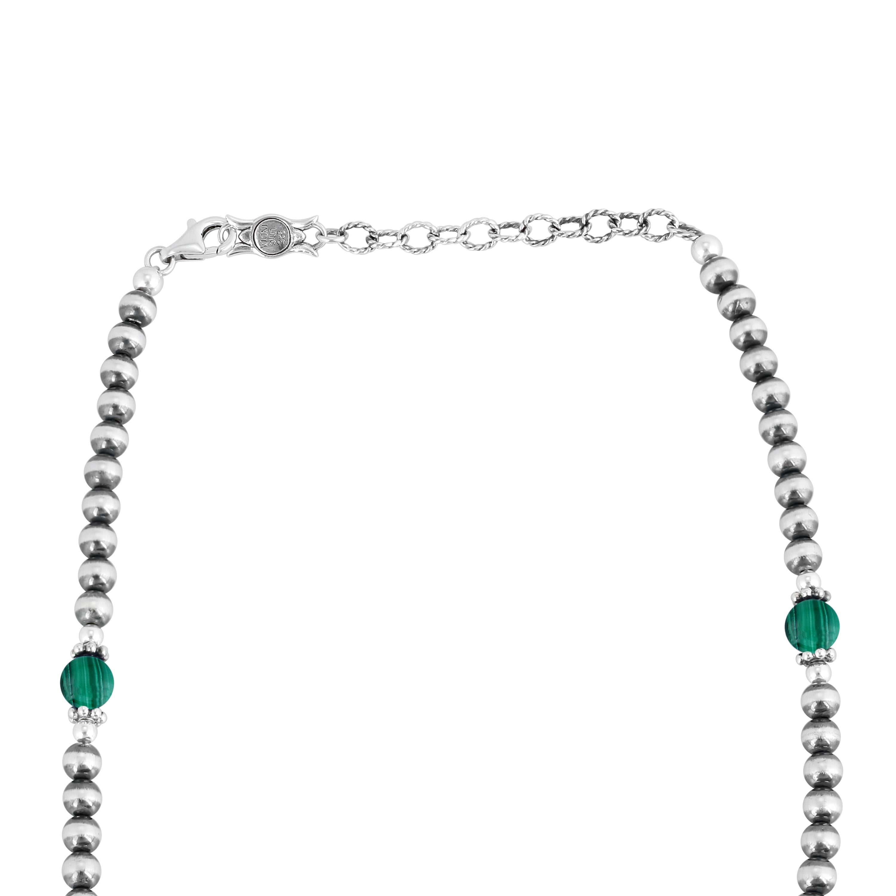 Taglio rotondo Collana di perle in argento sterling e malachite di American West Jewellery in vendita