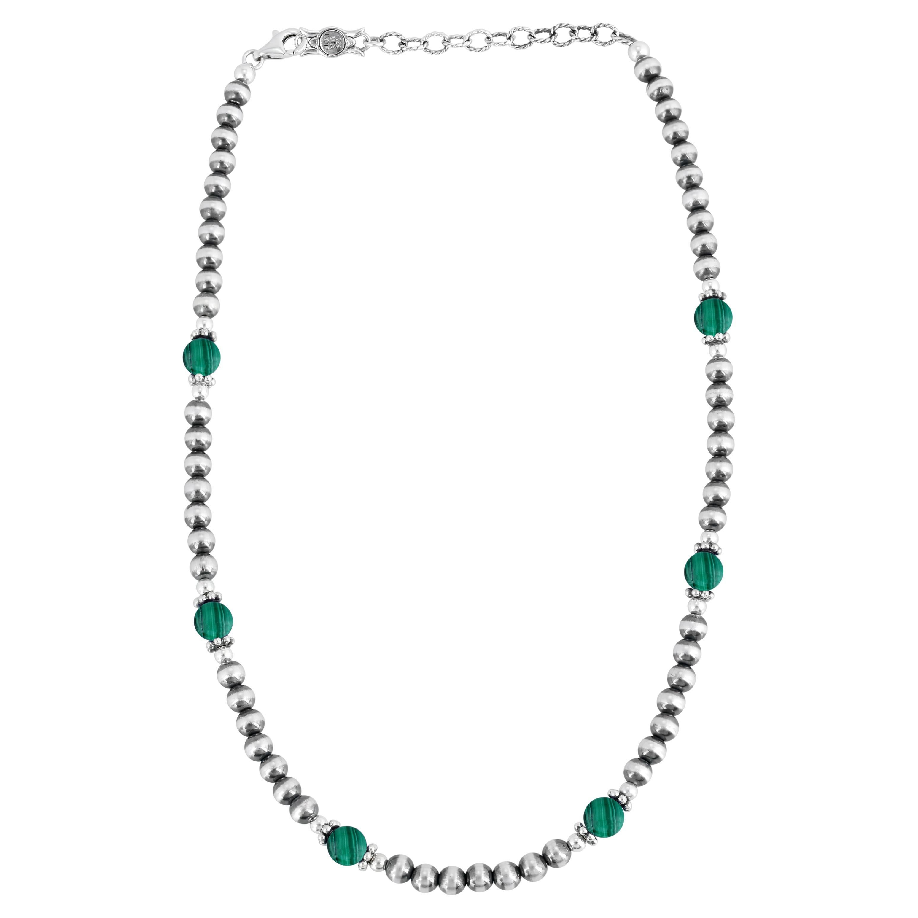 American West Jewellery Collier en argent et perles de malachite