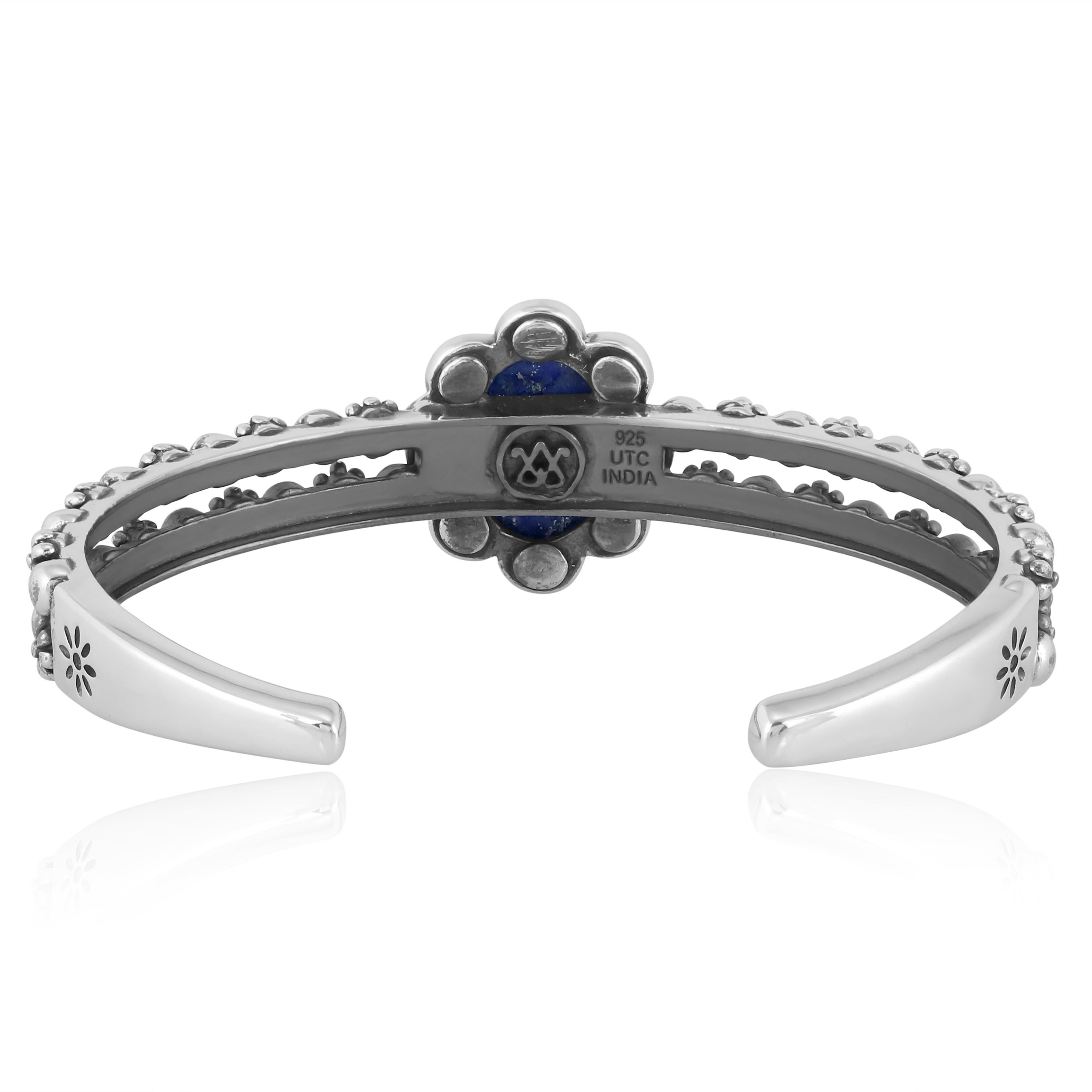 American West Jewelry Lapis Wildflower Sterling Silber Double Row Manschettenarmband im Zustand „Neu“ im Angebot in New York, NY