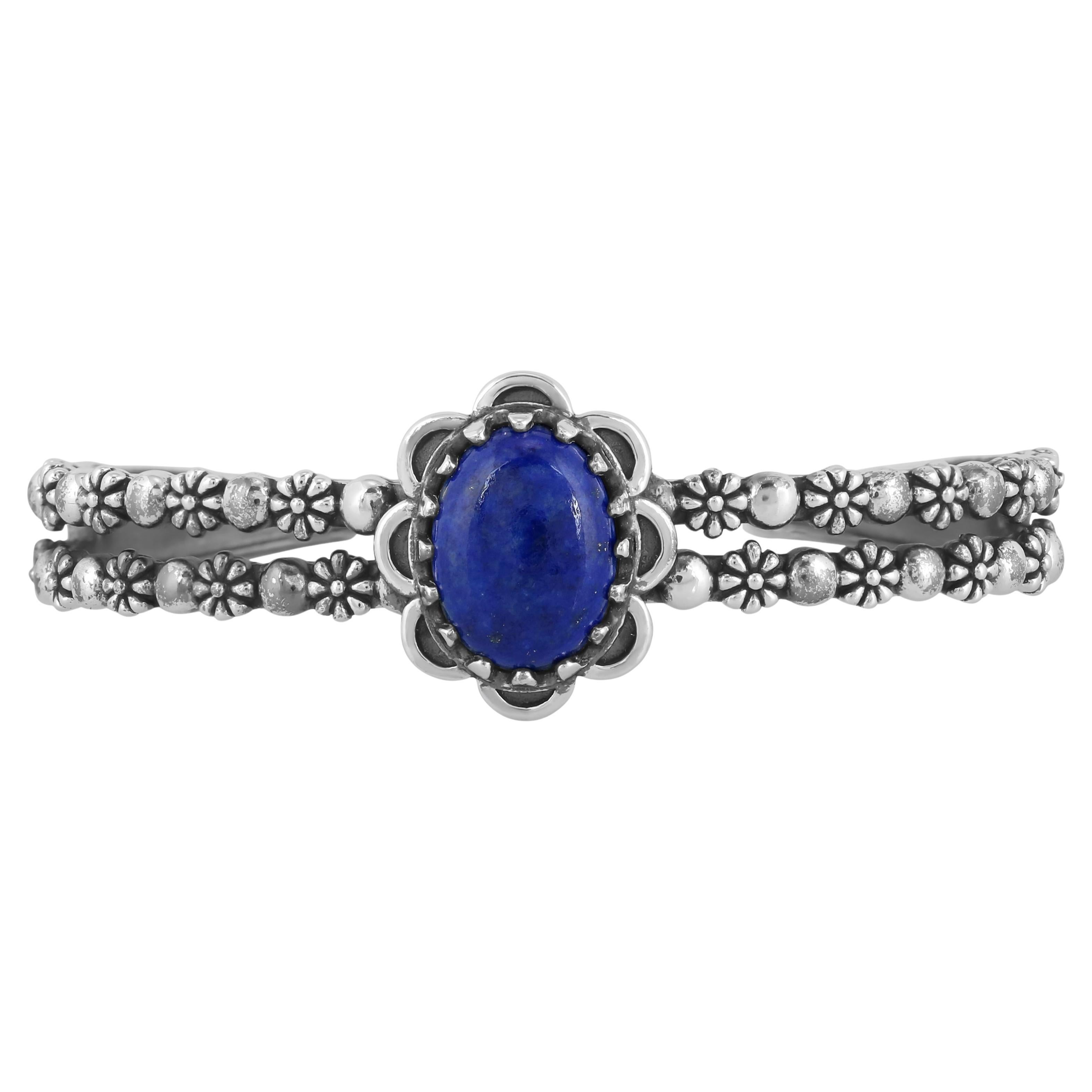 American West Jewelry Lapis Wildflower Bracciale a doppia fila in argento sterling